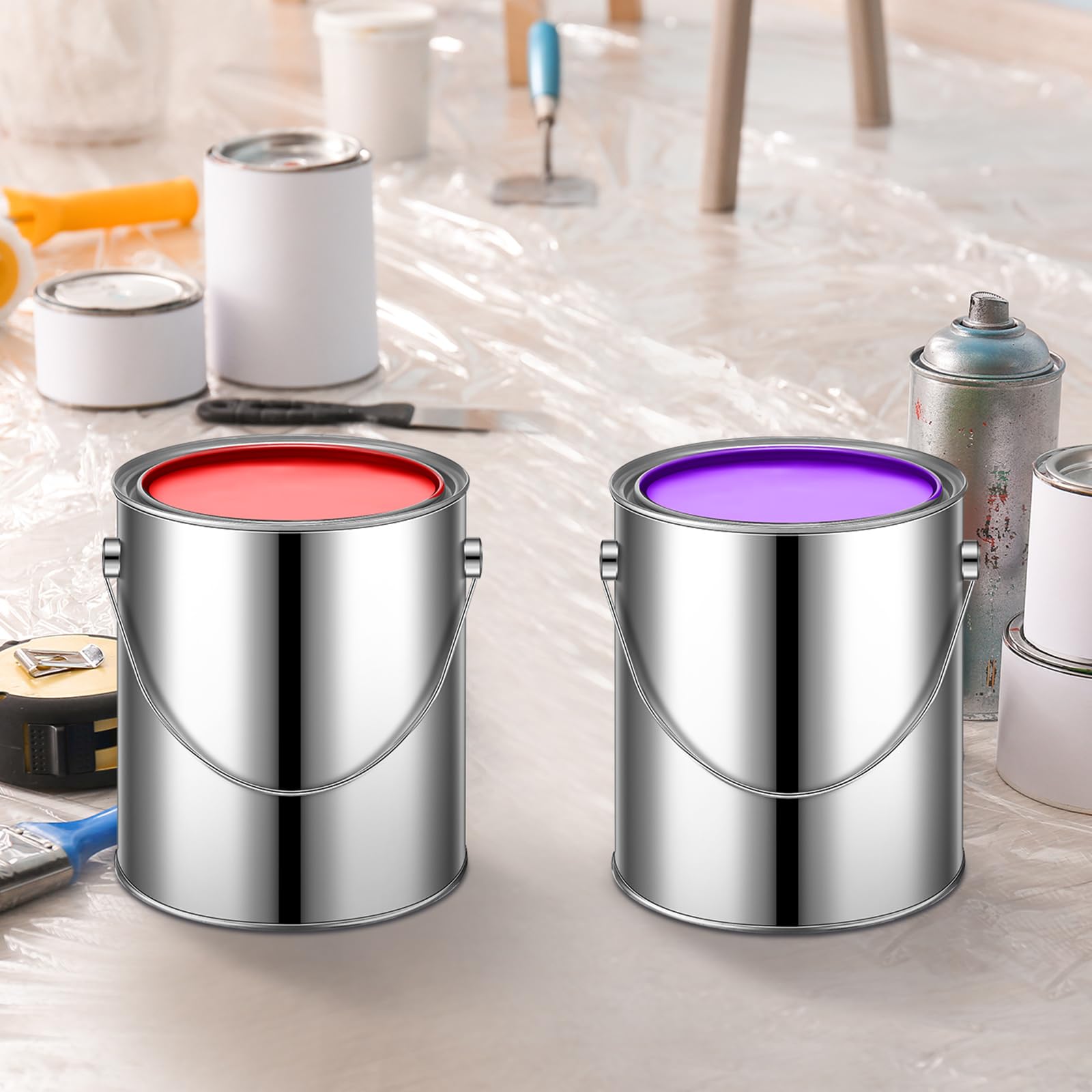 Uiifan 12-Pack 1 Gallon Metal Paint Cans with Lids & Handle - Silver Empty Paint Buckets for Varnish, DIY Crafts, Art Supplies Storage - Perfect for Home Improvement, Woodworking & Studio Organization