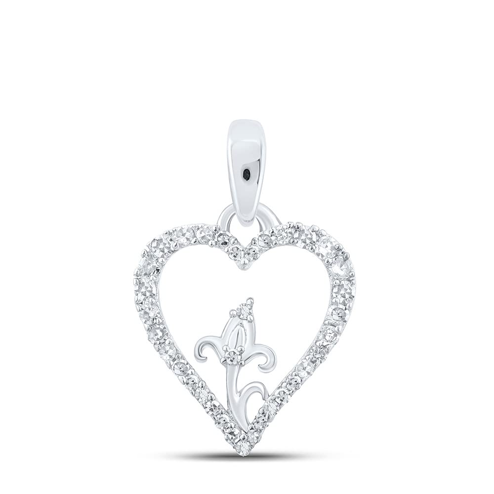 10K White Gold Women's Round Diamond Flower Heart Pendant Necklace - 1/8 Cttw Diamond Jewelry Gift for Her - Perfect for Anniversaries, Birthdays & Valentine's Day