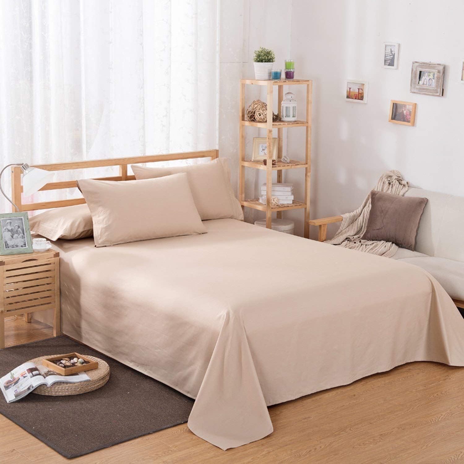 Premium 850-Thread-Count 100% Egyptian Cotton Bed Sheets Set - 4-Piece Queen Size Beige Solid Linen Bedding - Fits Mattress Up to 18