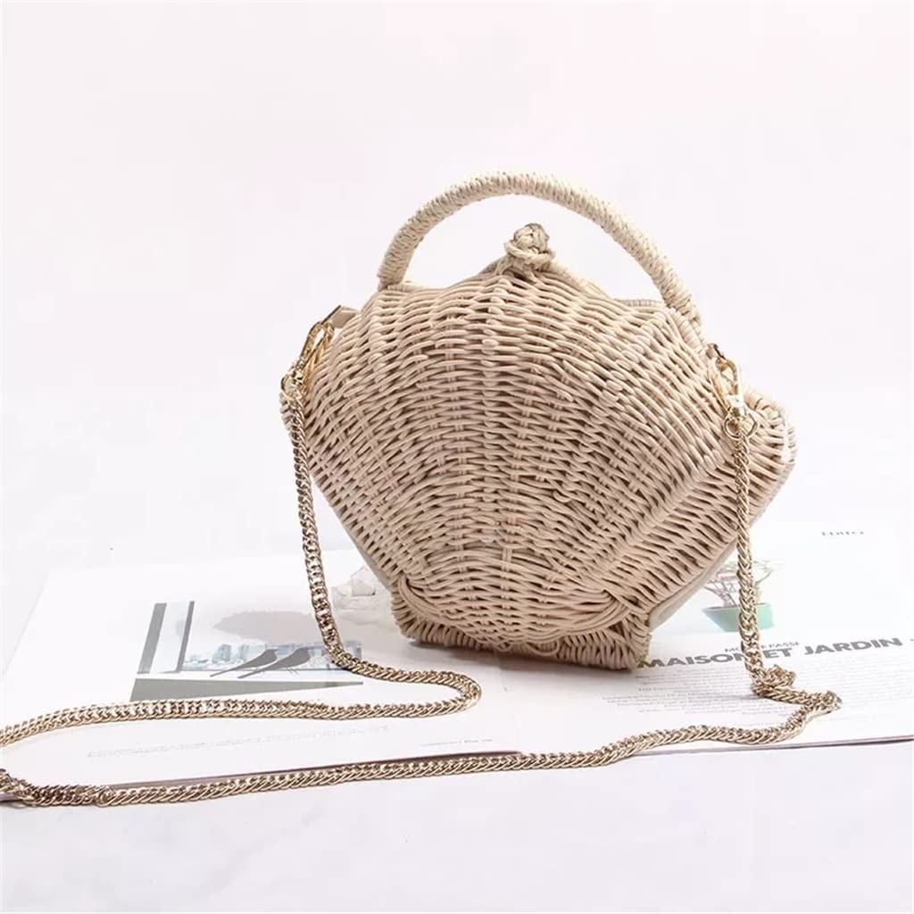 Handmade Rattan Shell Women's Crossbody Bag - Wicker Woven Summer Beach Shoulder Purse (17x25x11cm) | Boho Chic Accessory for Vacation, Outdoor & Casual Wear