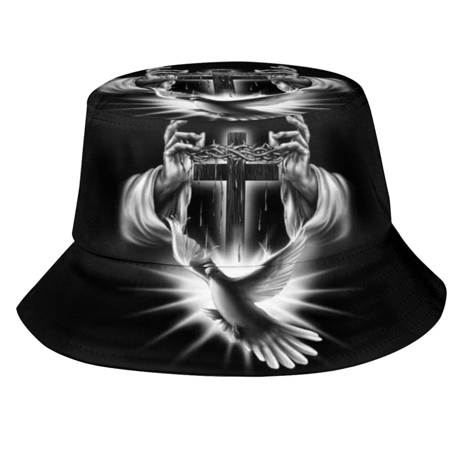 Christian Cross Bucket Hats for Men & Women - Summer Beach Sun Protection Outdoor Fisherman Caps with Jesus Cross Design - Perfect for Travel, Church, and Casual Wear