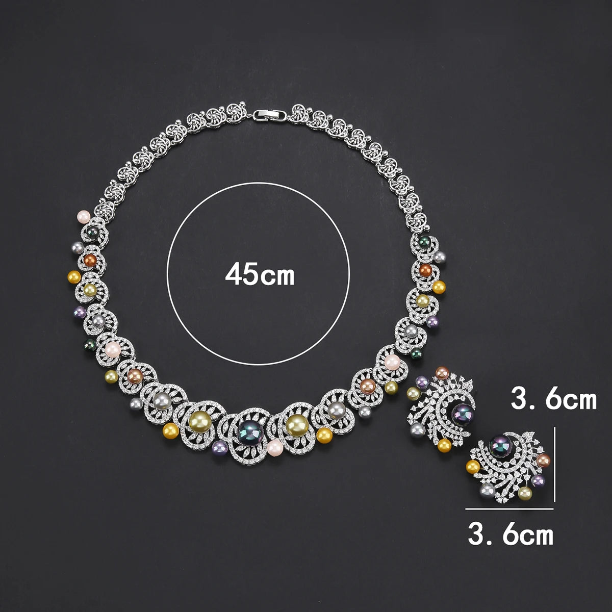 Luxury 7-Color Pearl Choker Necklace & Earrings Set with White Cubic Zirconia - Wedding, Bridal Party Jewelry for Women - Perfect for Formal Events, Anniversaries and Special Occasions