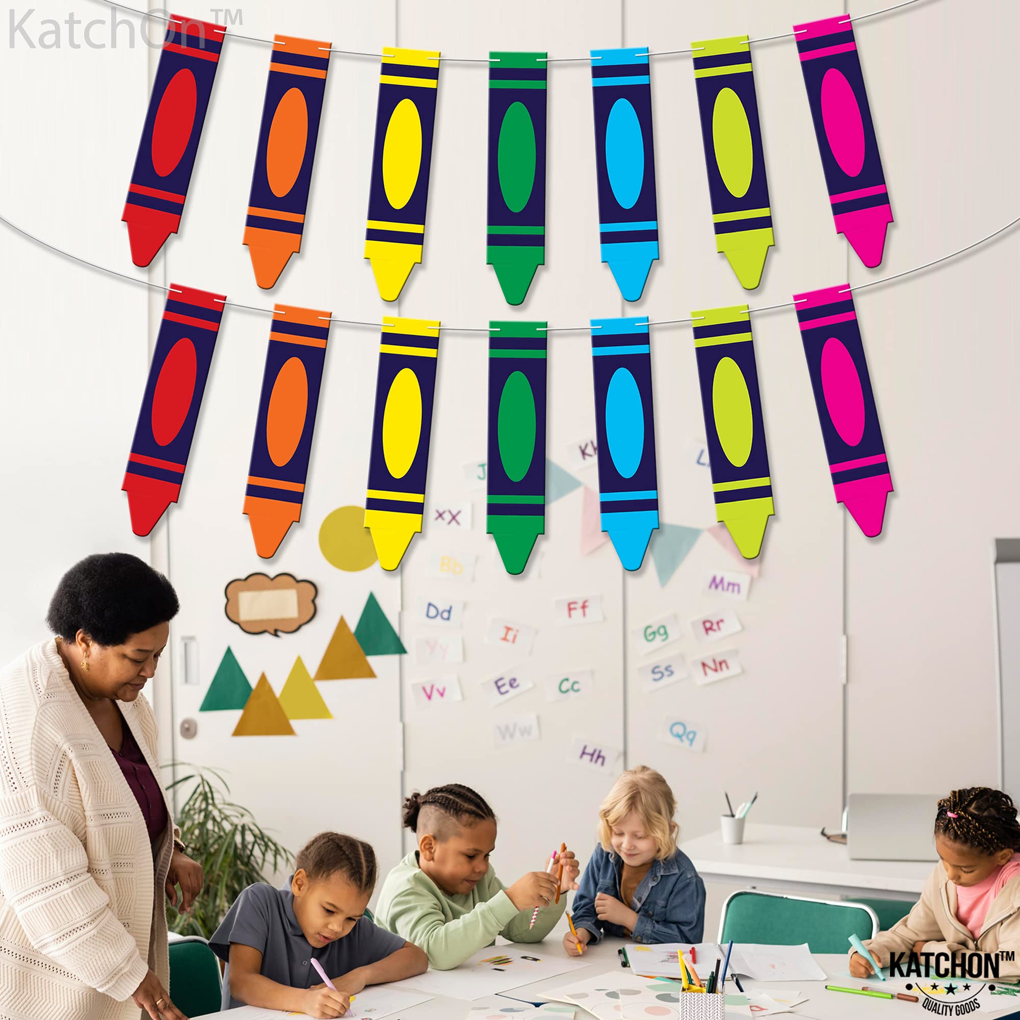 KatchOn 10ft Crayon Welcome Back Banner - No DIY School Decorations for Classroom, First Day of School Backdrop, Teacher Gifts & Party Decor | Perfect for Elementary Classrooms, School Open Houses & Photo Booths