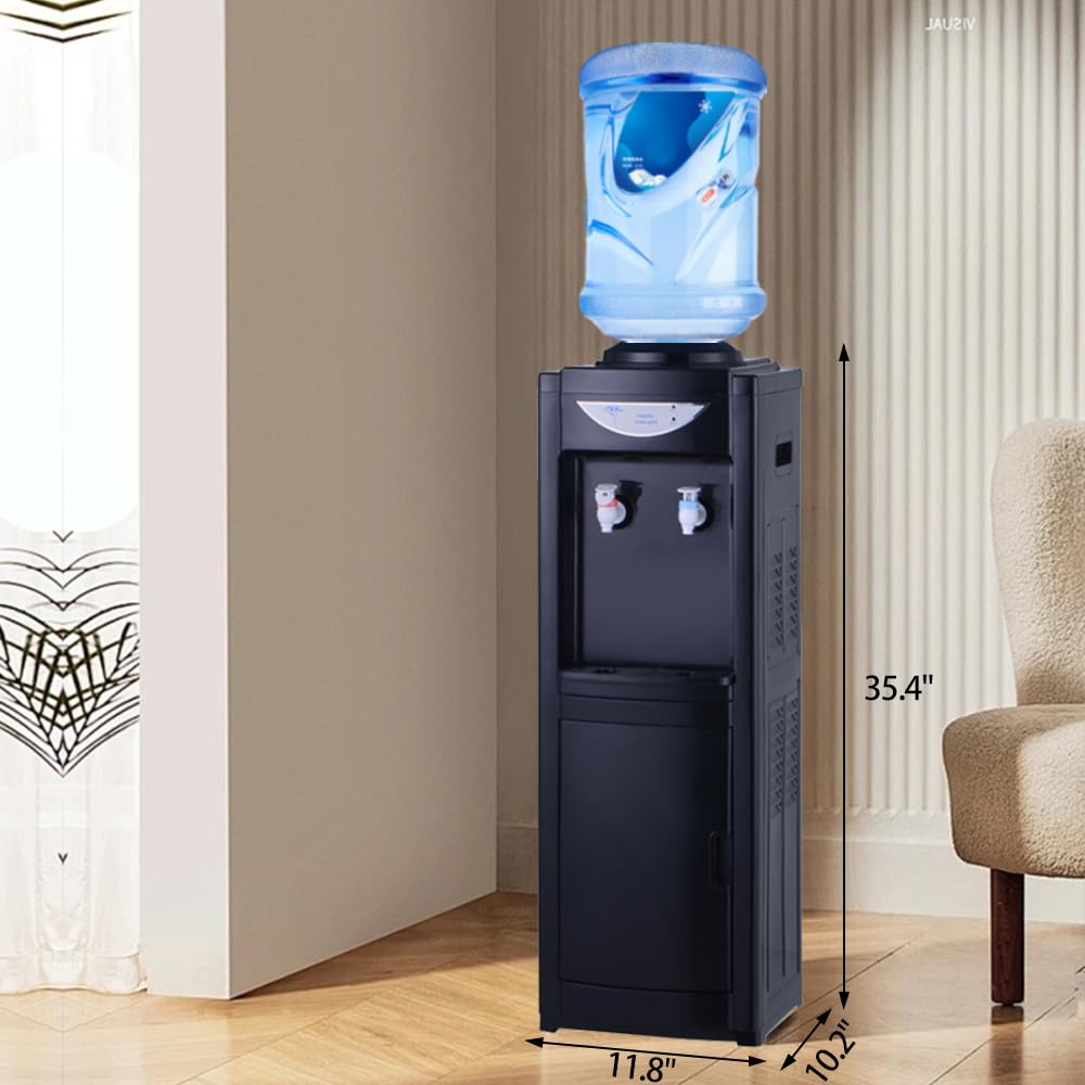 Top Loading Hot and Cold Water Dispenser - 5 Gallon & 3 Gallon Bottle Water Cooler with Child Safety Lock | Energy Efficient Home & Office Water Machine | Perfect for Kitchen, Living Room, or Workplace | Black
