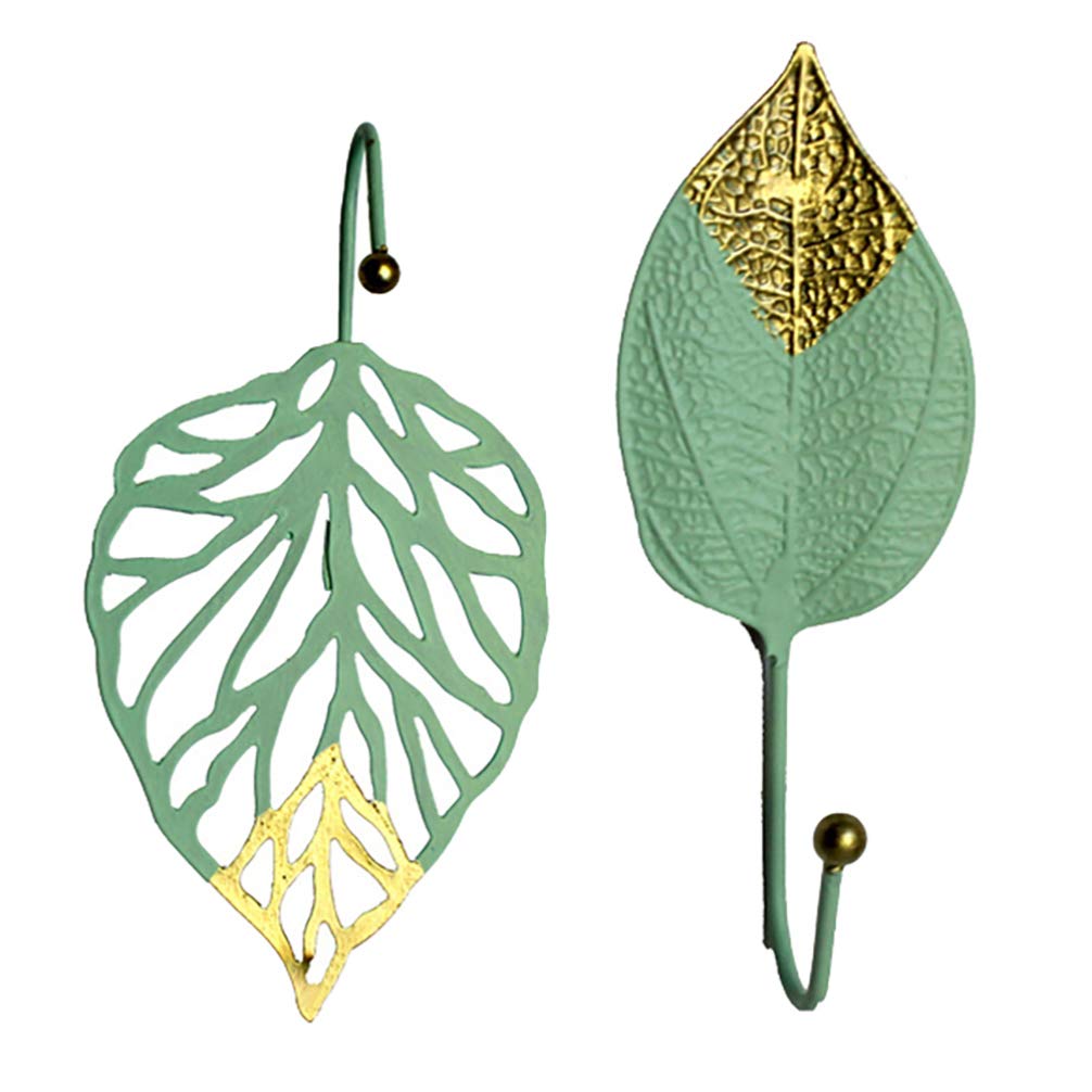 HEMOTON 2 Pack Leaf Shaped Wall Hooks - Decorative Coat Hangers for Coats, Scarves, Bags, Keys, Hats & Towels - Rustic Home Entryway & Bathroom Organization Accessories