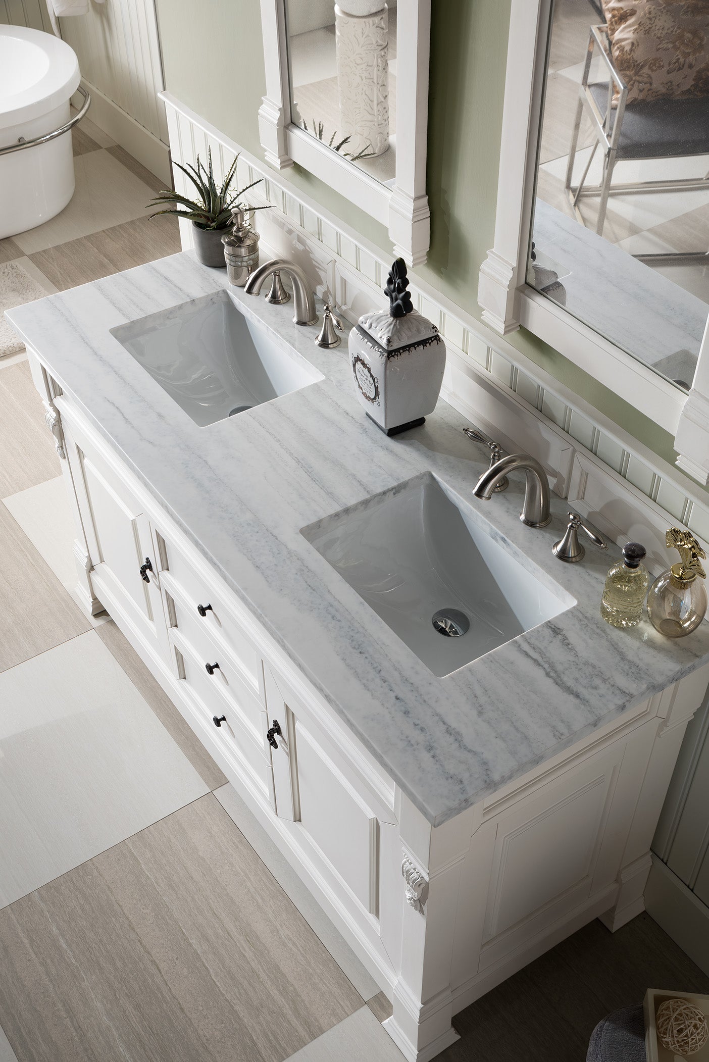 Brookfield 60-Inch Double Vanity with 3CM Arctic Fall Solid Surface Top in Bright White – Perfect for Modern Bathroom Renovations & Master Suite Upgrades