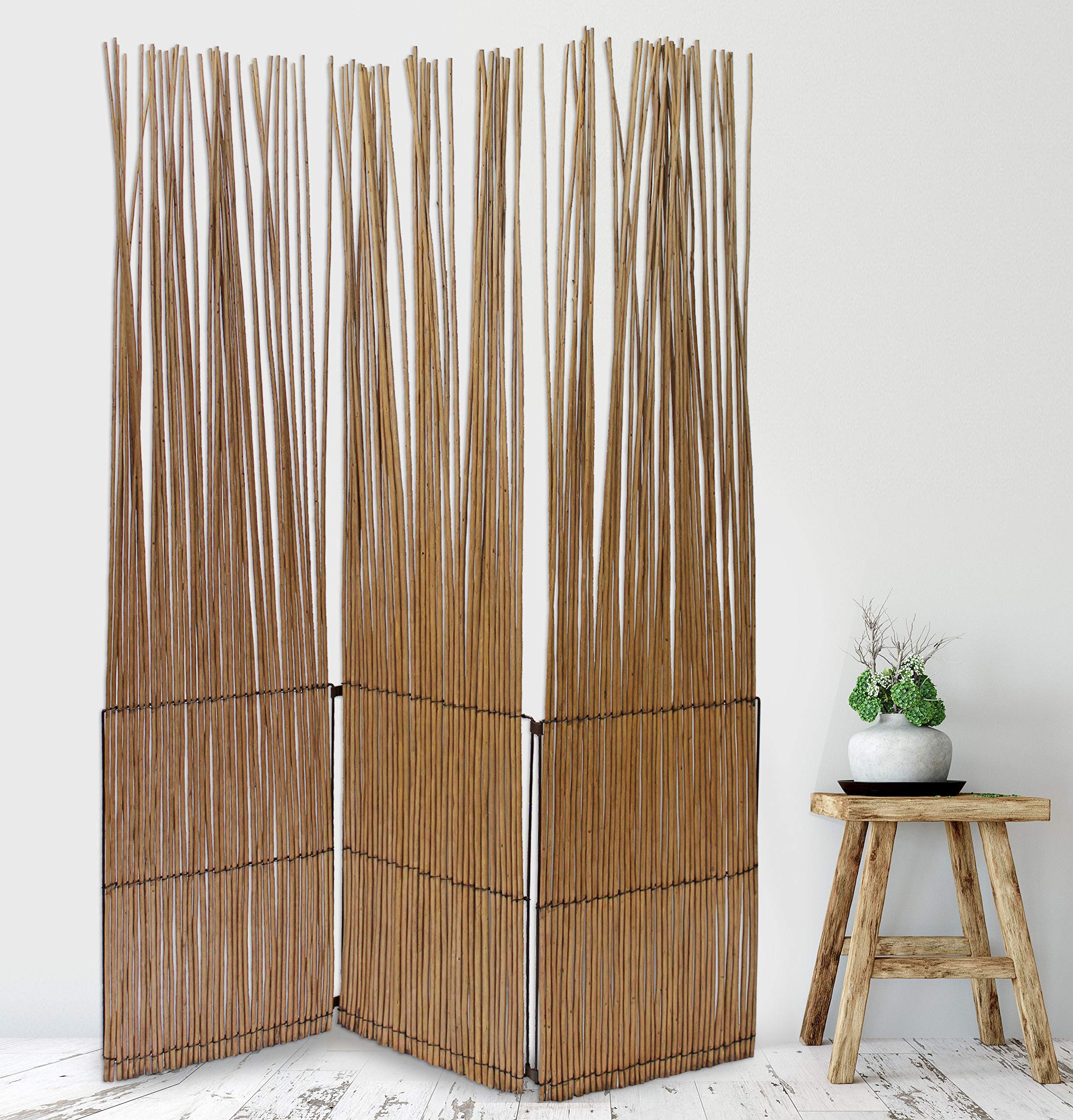 69 x 47 Brown Folding Room Divider Screen - Privacy Partition for Home Office, Bedroom & Living Room - Decorative Wooden Panel for Space Separation