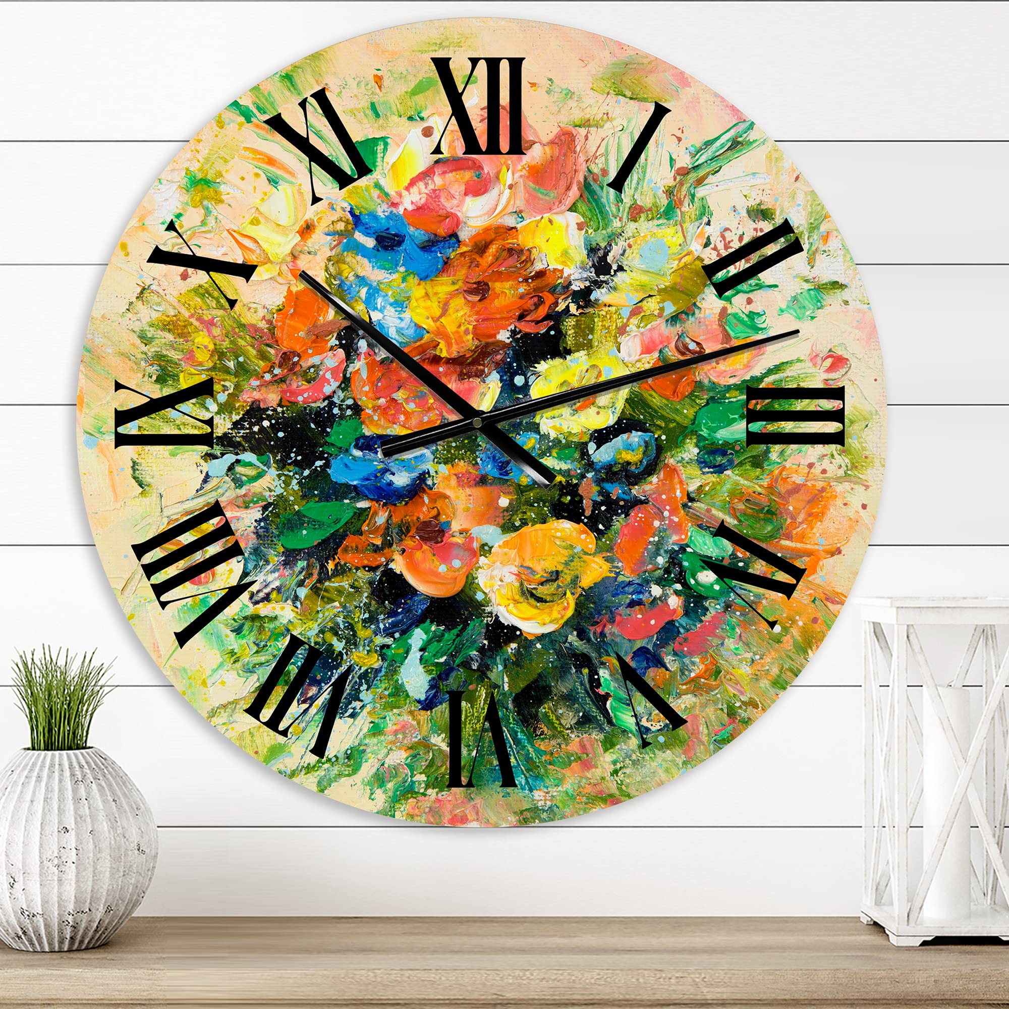 Vintage Floral Wall Clock - Large Traditional Wildflower Bouquet Design for Bedroom, Living Room & Office Decor | Silent Non-Ticking Home Clock
