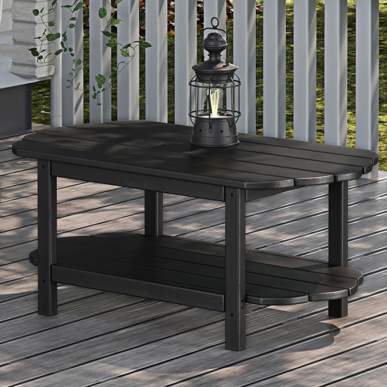 Adirondack Outdoor Patio Table - 2 Tier Black Coffee Table for Backyard, Poolside, Garden & Deck | Durable Weather-Resistant Irregular Design for Outdoor Relaxation & Entertaining