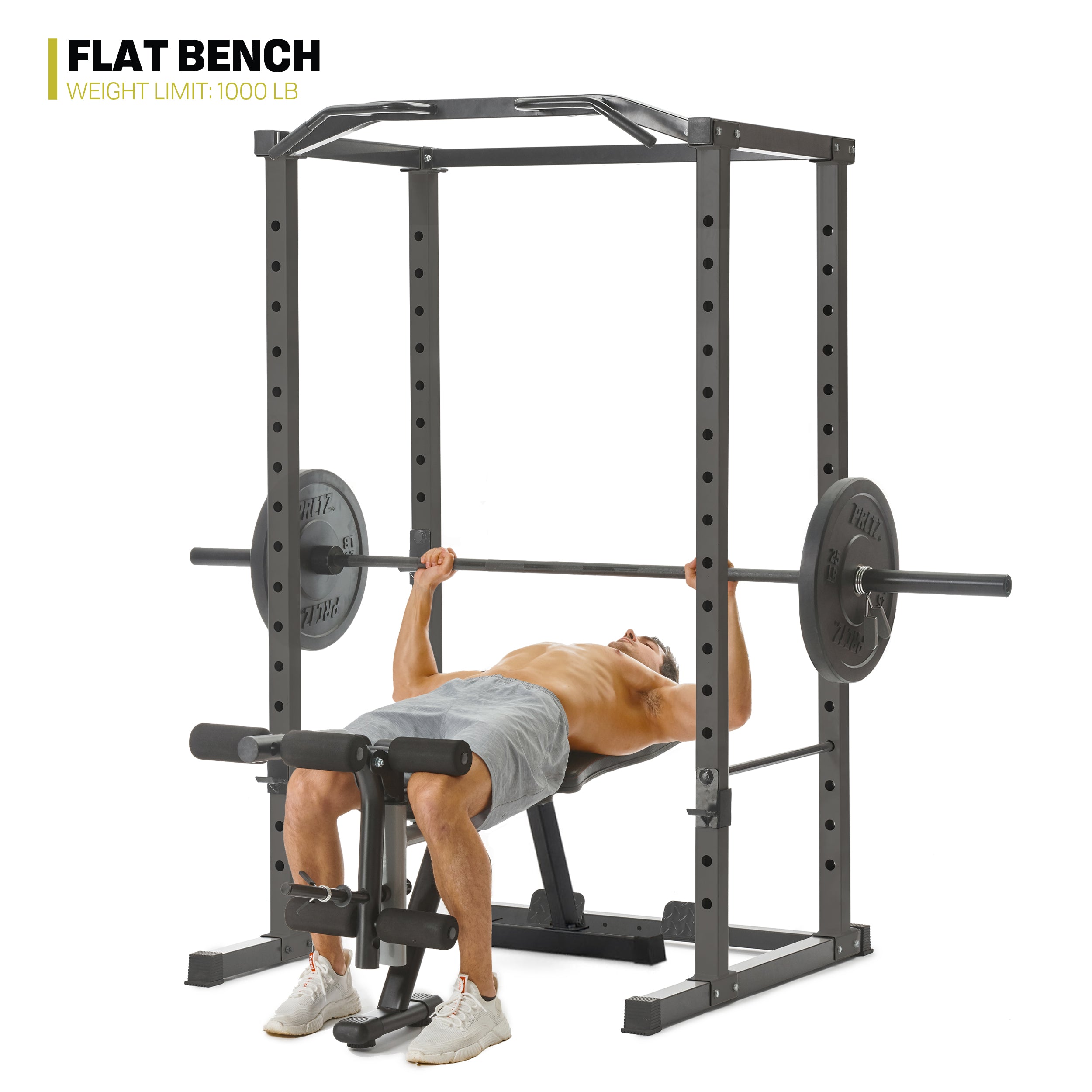 PRCTZ Adjustable Power Cage - 1000 lb Weight Capacity, Heavy Duty Squat Rack with Pull-Up Bar & Dip Station | Perfect for Home Gym, CrossFit Training & Strength Workouts