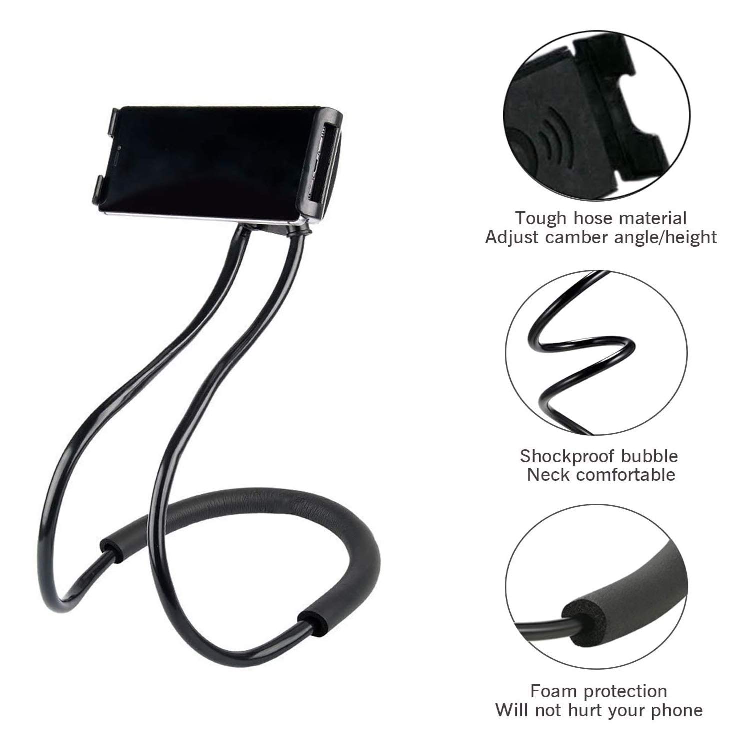 Hsxxf 360° Rotating Neck Phone Holder - Adjustable Hands-Free Cell Phone Mount Stand for Reading, Watching Videos & DIY Projects - Flexible Lazy Bracket for iPhone & Android (Black)