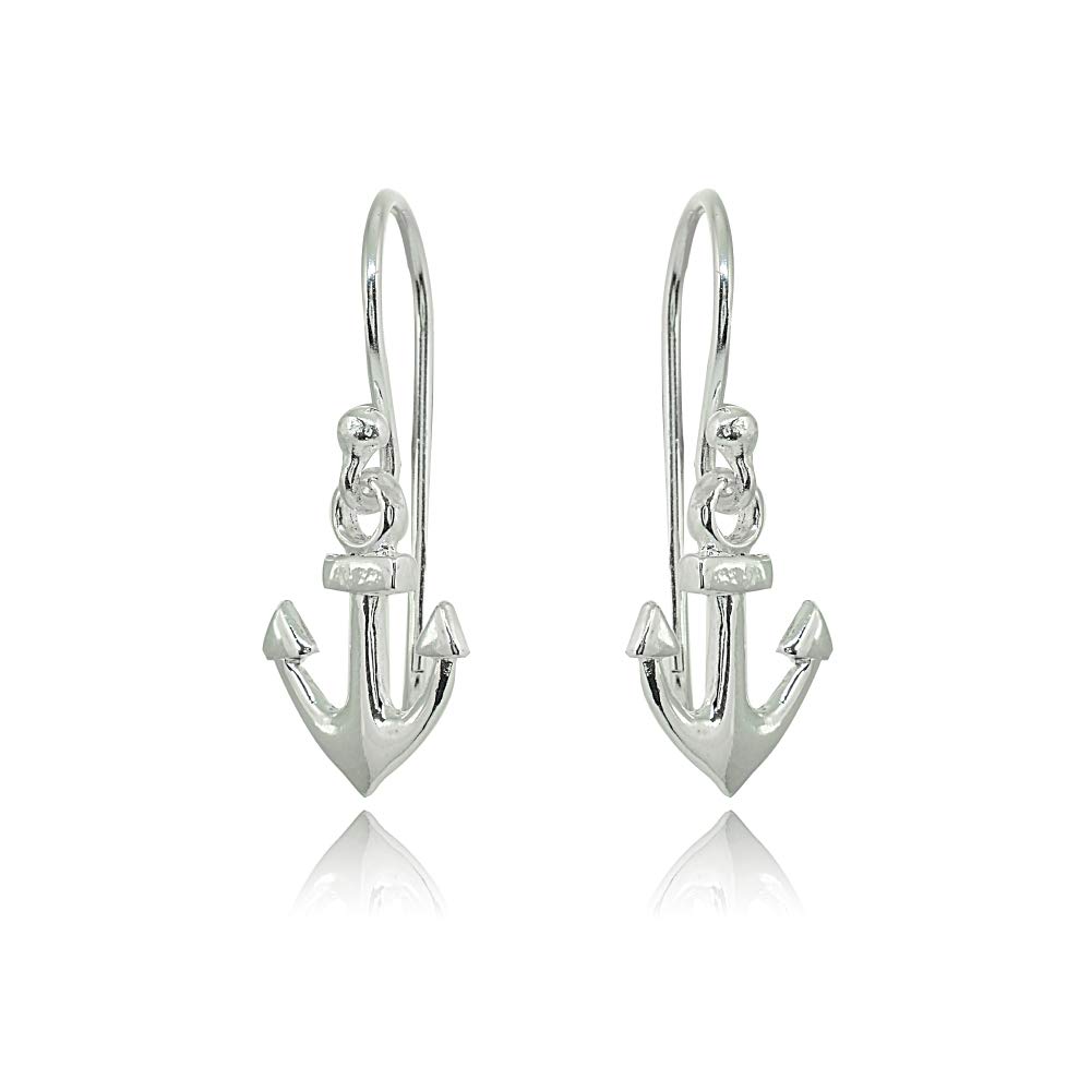 Sterling Silver Polished Anchor Nautical Navy Dangle Earrings for Women - Handmade Marine Jewelry Gift for Sailors, Beach Lovers & Navy Enthusiasts | Perfect for Beach Vacations, Boat Parties & Nautical Themed Events