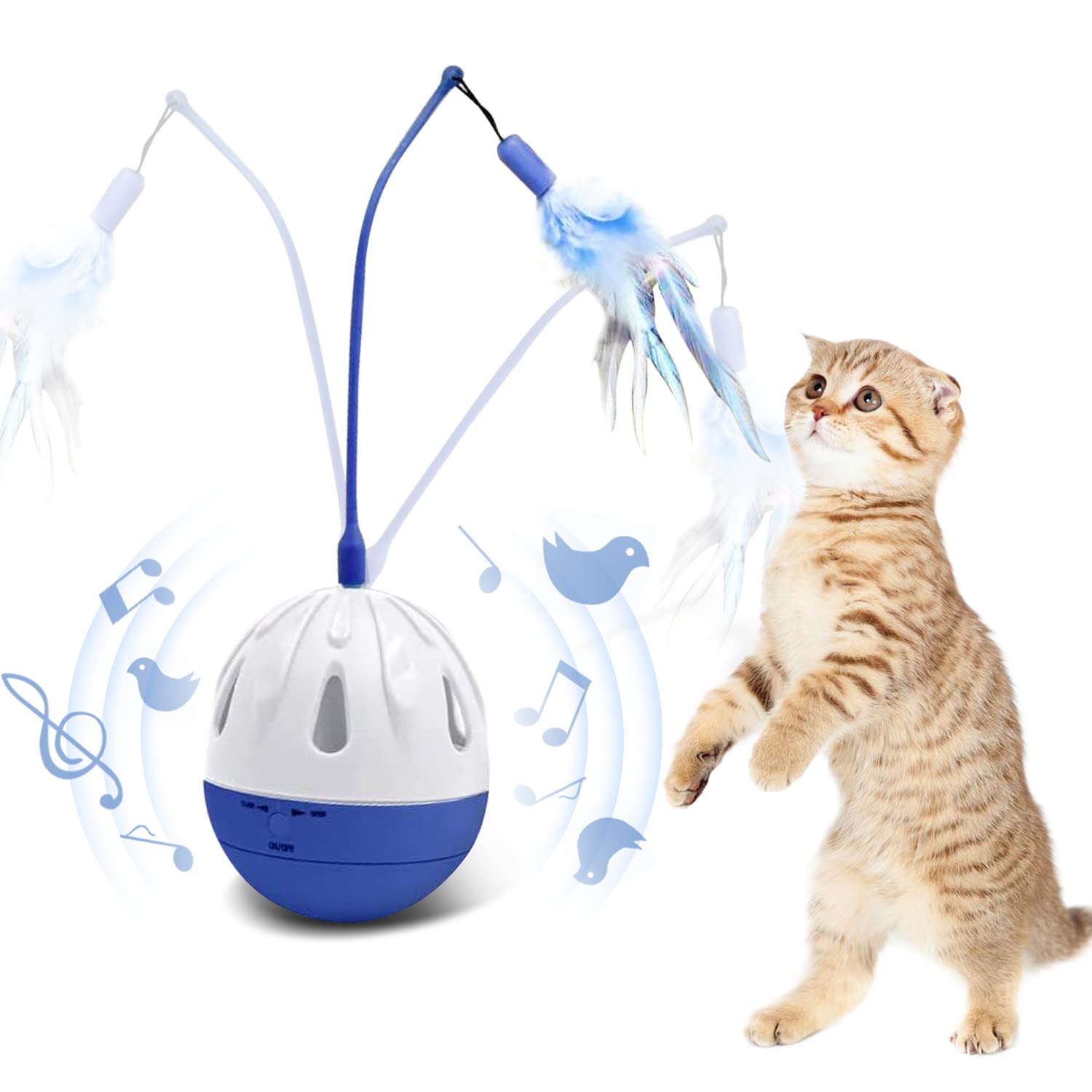 Automatic Interactive Cat Feather Toy with Bird Sound - Battery Operated Swing Ball for Pet Exercise & Play - Perfect for Indoor Cats to Stay Active & Entertained