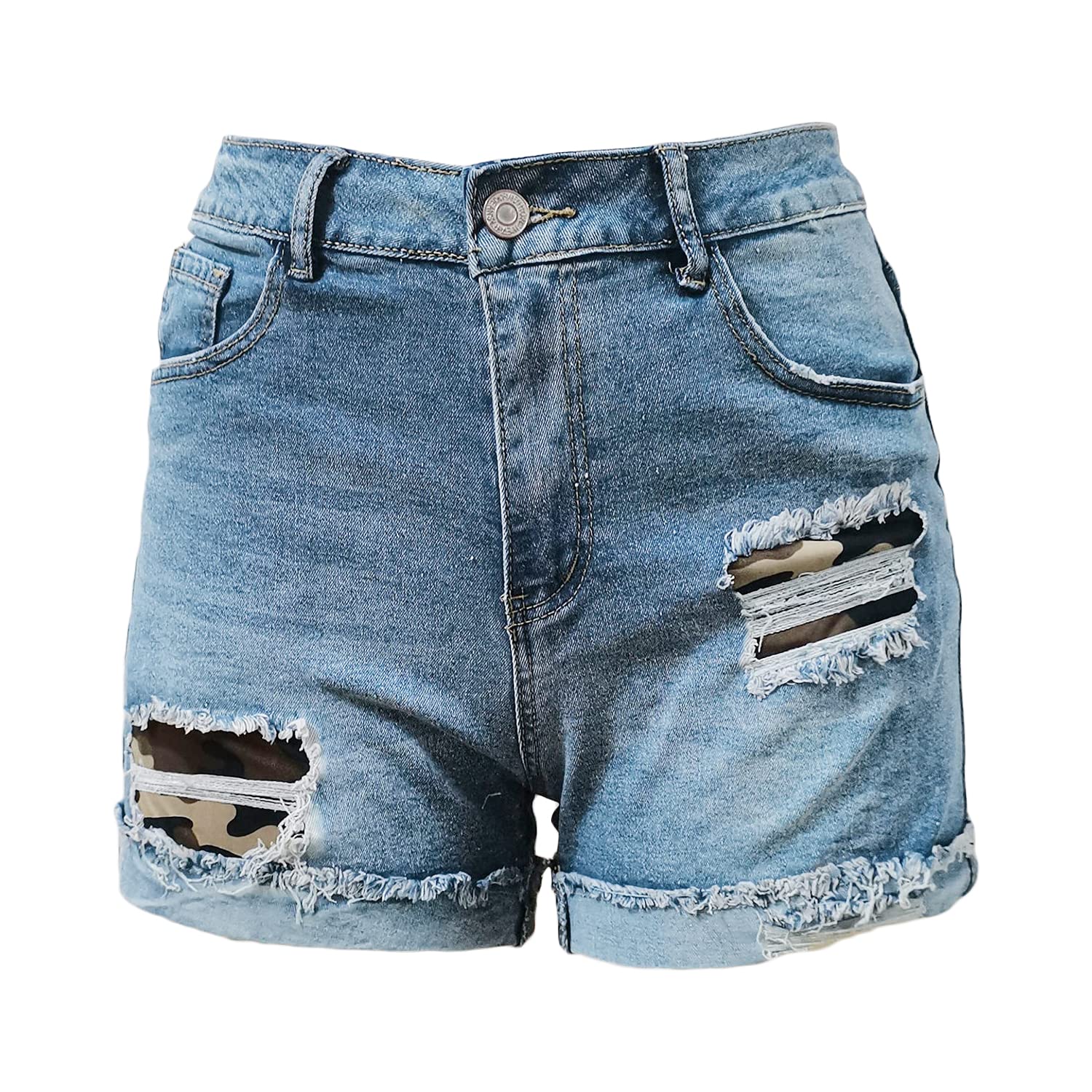 **Vintage Ripped Patchwork Denim Shorts for Women - Mid Waist Distressed Short Jeans with Rolled Hem - Casual Destroyed Jean Hot Pants (Light Blue, XX-Large) | Perfect for Summer Outfits, Beach Trips & Streetwear Fashion**