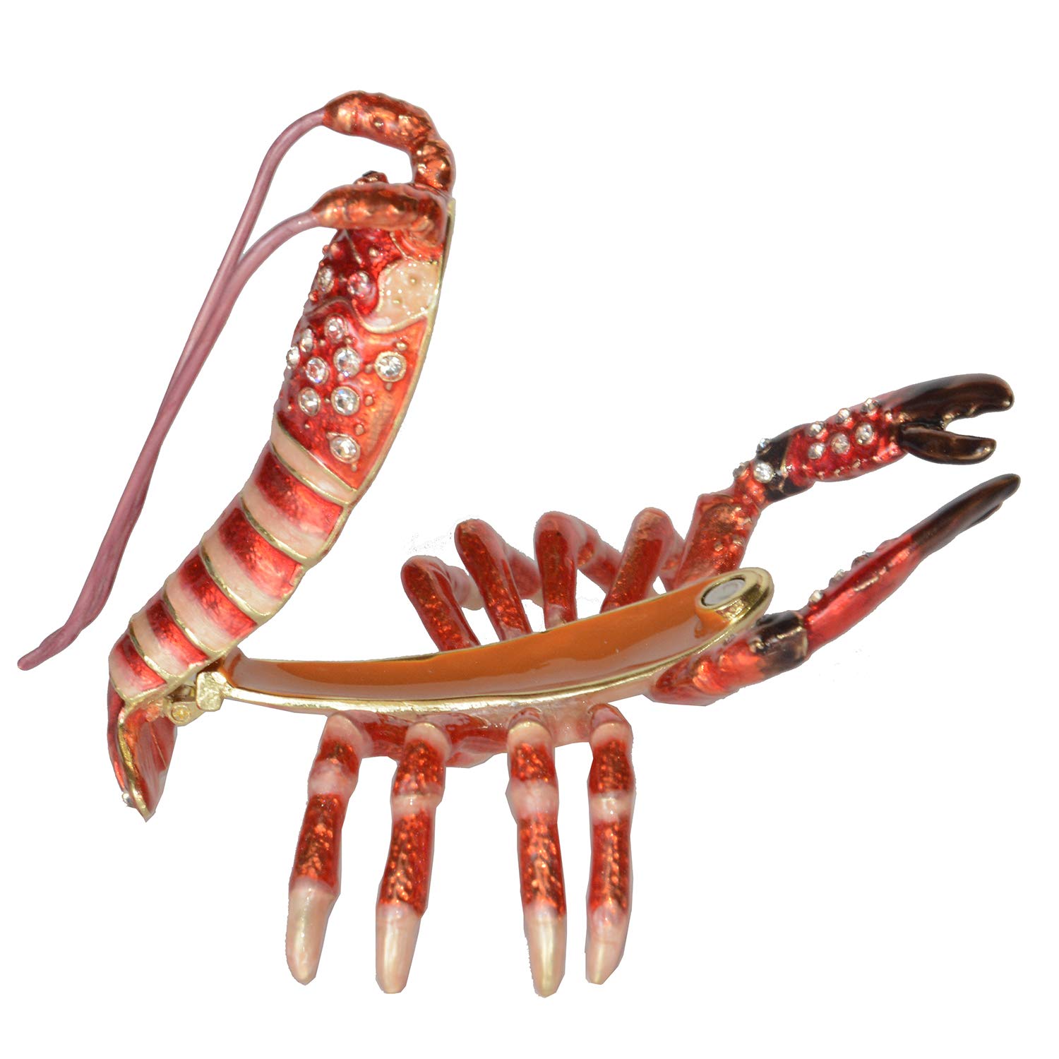 Hand Painted Lobster Trinket Box - Decorative Jewelry Storage Box with Hinged Lid, Ring & Earring Holder - Animal Figurine Collectible Gift for Beach House Decor, Nautical Theme Room, Coastal Home Accessories