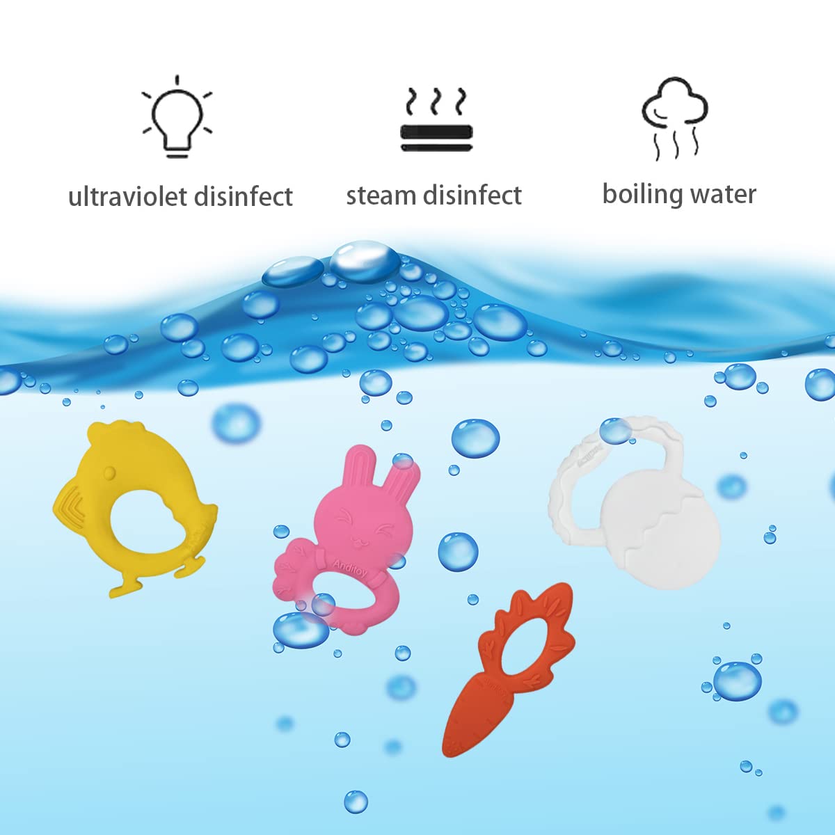 Anditoy 4 Pack Easter Teething Toys for Babies 3-12 Months - Soft Silicone Teethers for Toddlers, Easter Basket Stuffers & Baby Shower Gifts - Perfect for Soothing Sore Gums During Easter & Holiday Celebrations