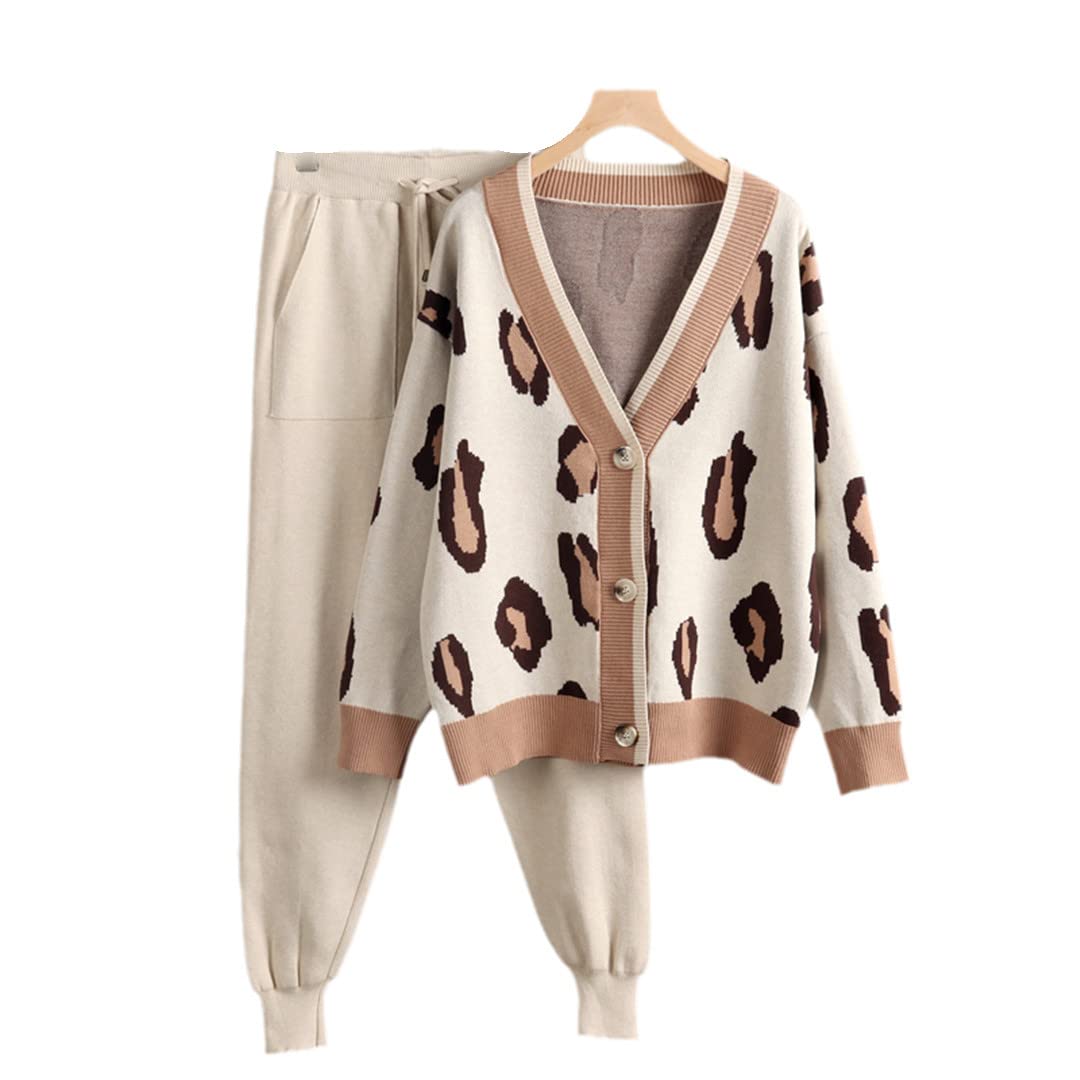 Women's Vintage Knitted Tracksuit Set - 2 Piece Cardigan Sweater & Harem Pants Outfit for Casual Wear, Lounge & Yoga