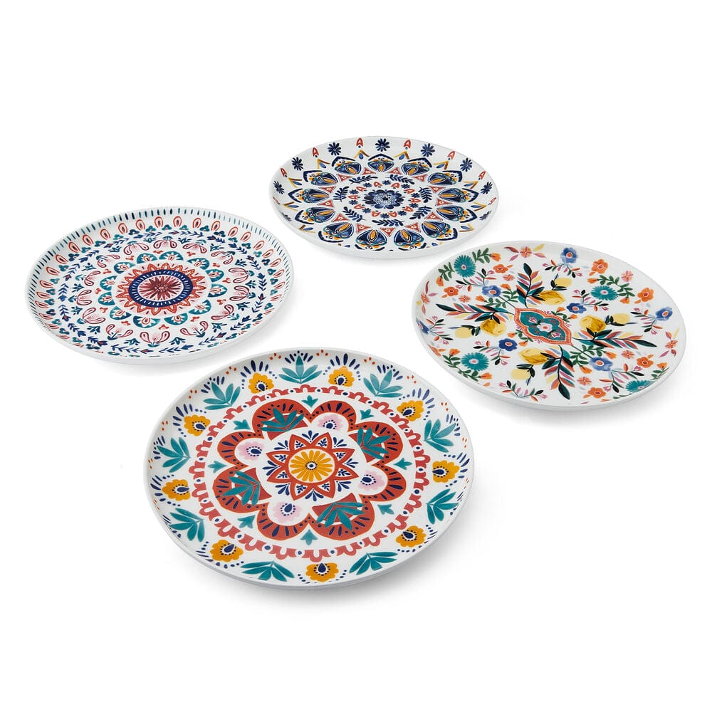 Hand-Painted Ceramic Medallion Salad Plates - Set of 4, 8.5 Inch Decorative Dinner Plates for Appetizers, Desserts & Party Serving - Elegant Tableware for Weddings, Holidays & Special Occasions