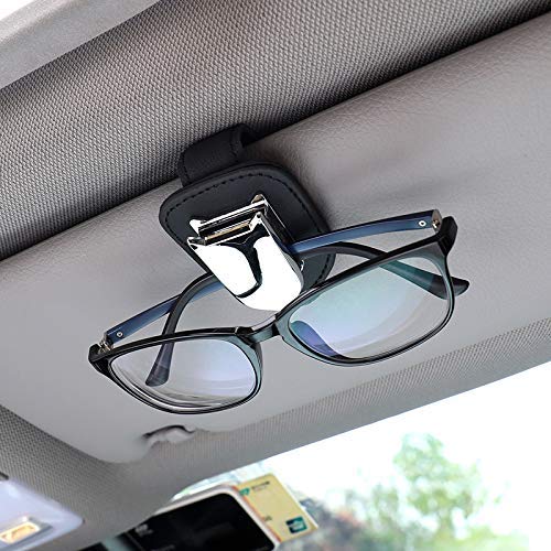 Premium Leather Sunglasses Holder for Car Visor - 2 Pack Black - Universal Fit for BMW & All Vehicles - Perfect for Driving, Road Trips & Outdoor Adventures
