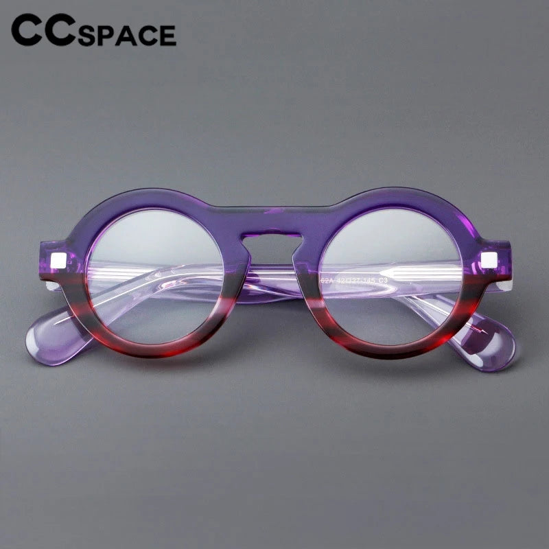 CCspace Unisex Full Rim Round Thick Acetate Eyeglasses Frame 301598 - Stylish & Durable for Men & Women - Perfect for Reading, Work, and Fashion Accessories