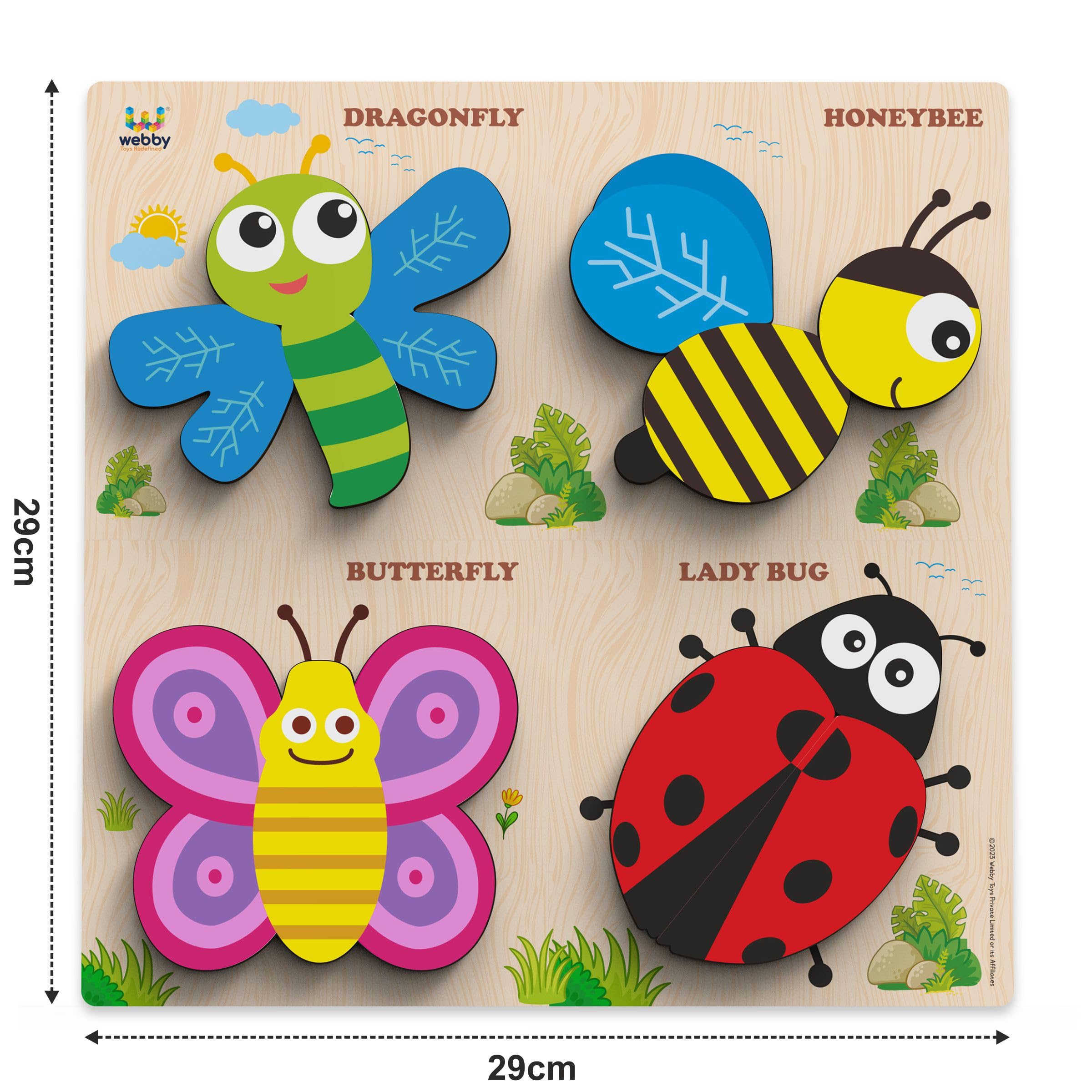 Webby Insects Wooden Puzzle - Educational Toddler Toy for Kids Ages 2-4 | Montessori & Preschool Learning Activity | Perfect for Early Childhood Development & Sensory Play