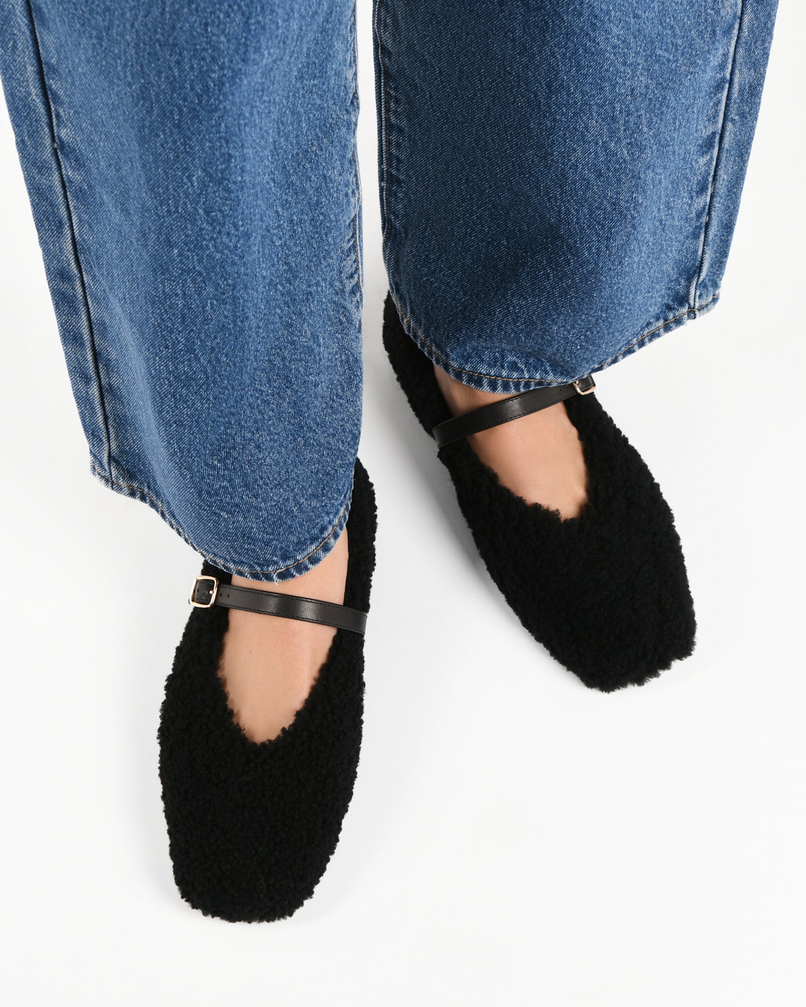 April Casual Flats Black Shearling - Women's Comfortable Slip-On Shoes for Walking, Work & Everyday Wear