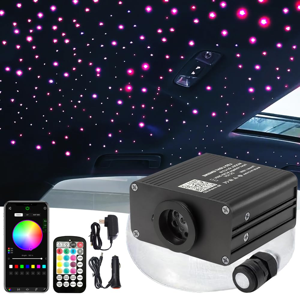 FIREWORK Starlight Headliner Kit - 16W RGBW Fiber Optic Star Ceiling Lights for Bedroom, Car & Home Decor with Music Sync, APP & Remote Control (360pcs 0.03in/0.04in/0.06in x 9.8ft) - Perfect for Romantic Nights, Parties & Interior Design