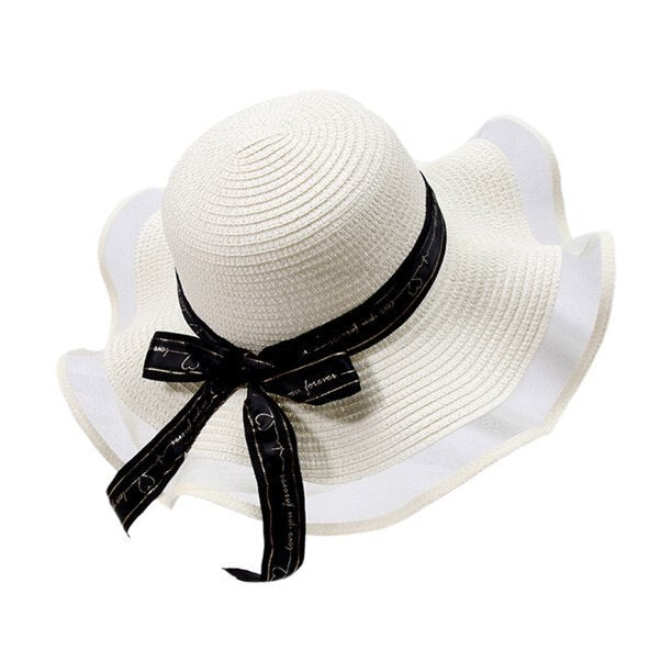 2024 New Women's White Foldable Straw Sun Visor Hat with Wide Brim - UV Protection Summer Beach Hat for Outdoor Activities, Travel & Picnics