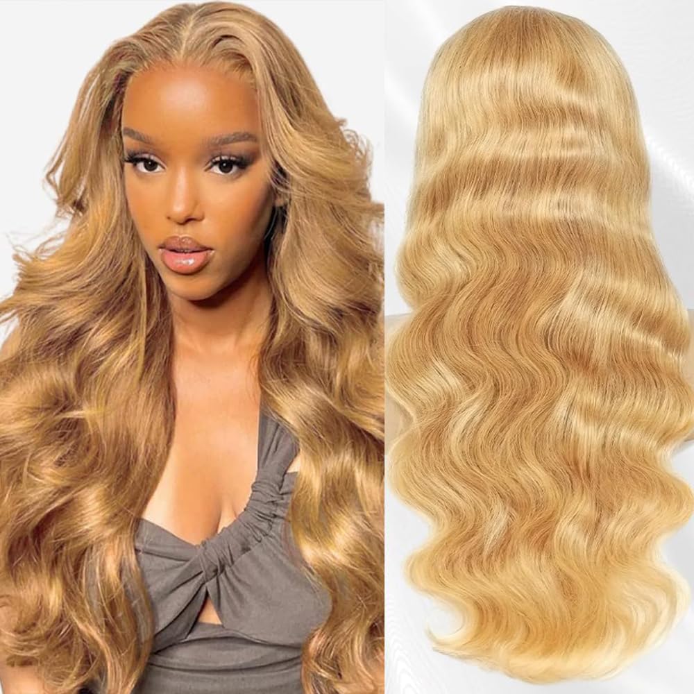 Honey Blonde 13x4 HD Transparent Lace Front Human Hair Wig - Pre Plucked with Baby Hair, 180% Density Body Wave, Natural Colored Human Hair Wig for Women | Perfect for Daily Wear, Cosplay, Parties & Special Occasions
