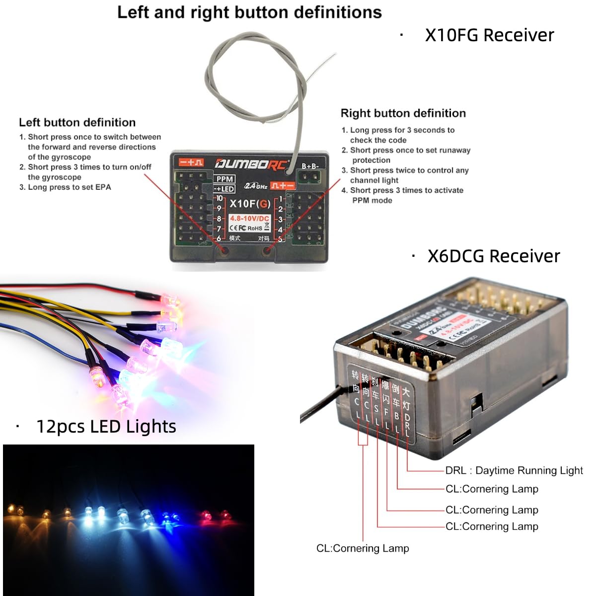 10 Channel RC Radio Transmitter and Receiver DDF-350 with X10FG & X6DCG - 2 Receivers & 1 Light - HD Screen 10CH Remote Controller for RC Cars, Trucks, Crawlers, Boats & Tanks - Perfect for Off-Road Racing, Crawling & Water Adventures