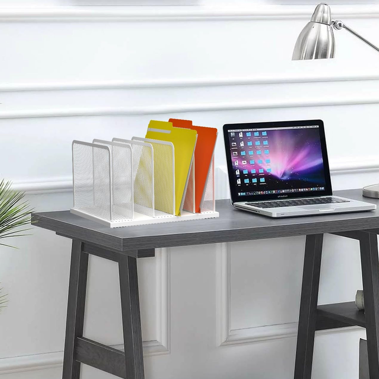 Kuntine.B Mesh Desk File Organizer - 5-Section Upright Desktop File Sorter for Office Documents, Papers & Folders - Perfect for Home Office, Classroom & Workspace Organization (White, 1 Pack)