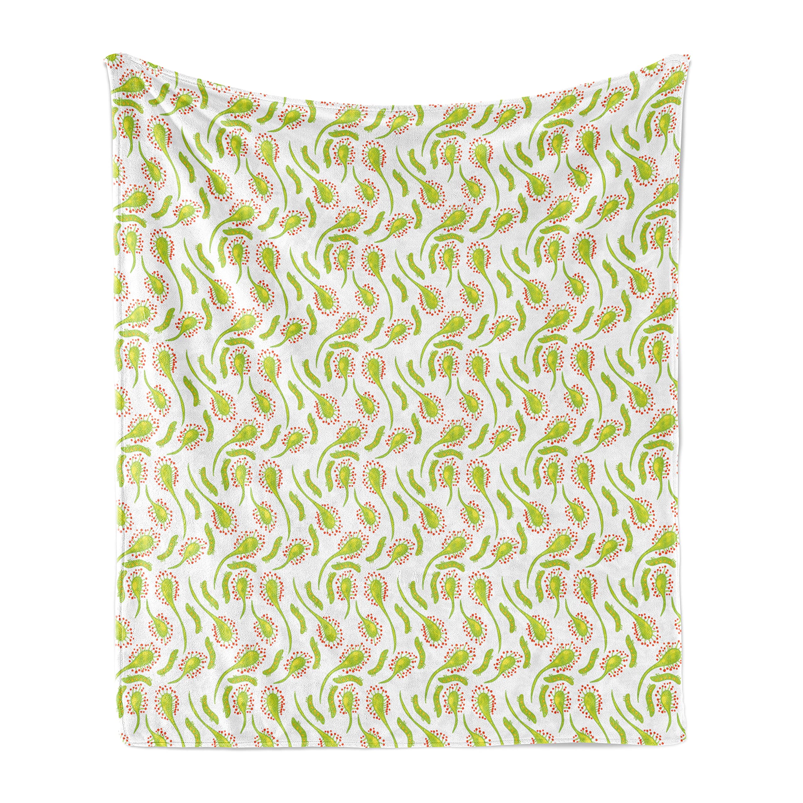 Ambesonne Foliage Throw Blanket - Carnivorous Plant Illustration with Sundew & Larva Doodle | Soft Flannel Fleece Accent Blanket for Couch, Bed, Sofa | 50x60 Inches in Apple Green Vermilion | Perfect for Home Decor, Cozy Nights & Gift Giving