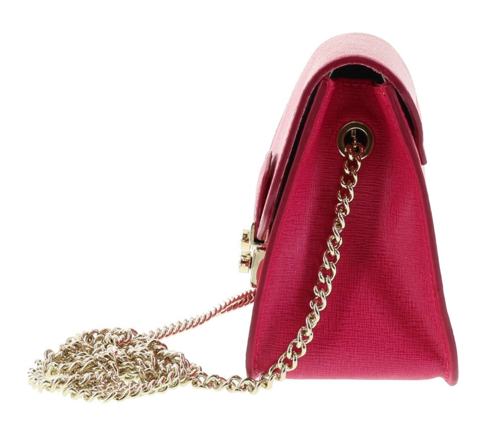 Furla Julia Saffiano Leather Mini Crossbody Bag for Women - Glossy Pink with Gold Hardware | Perfect for Everyday Use, Date Night & Travel Accessories