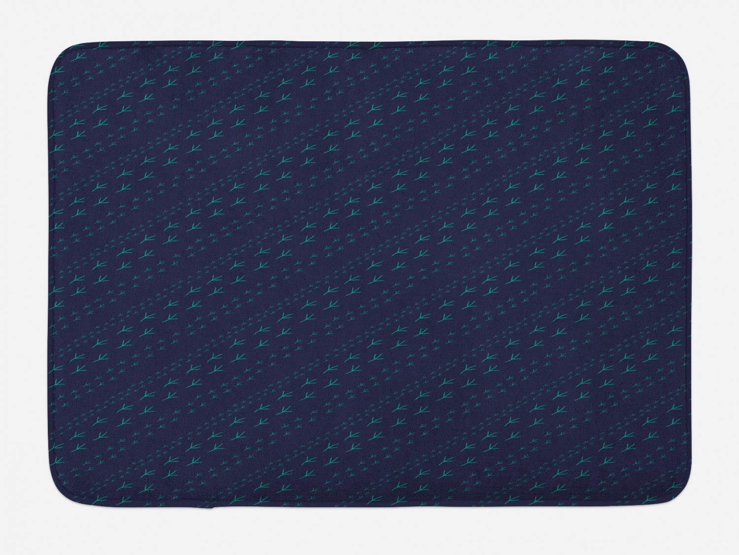 Ambesonne Abstract Bath Mat - Non-Slip Plush Bathroom Rug with Green Bird Footprint Design on Navy Blue & Teal Background, 30.2