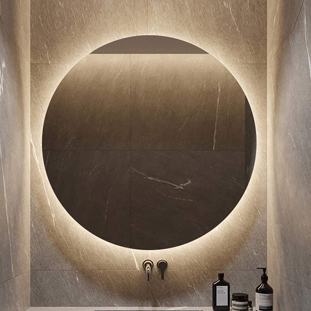 Wall Vanity Illuminated Mirror with LED Backlight - Safe Explosion-Proof Frameless Bathroom Mirror in White/Warm Light - Round Makeup Mirror for Dressing Table & Modern Bathroom Decor
