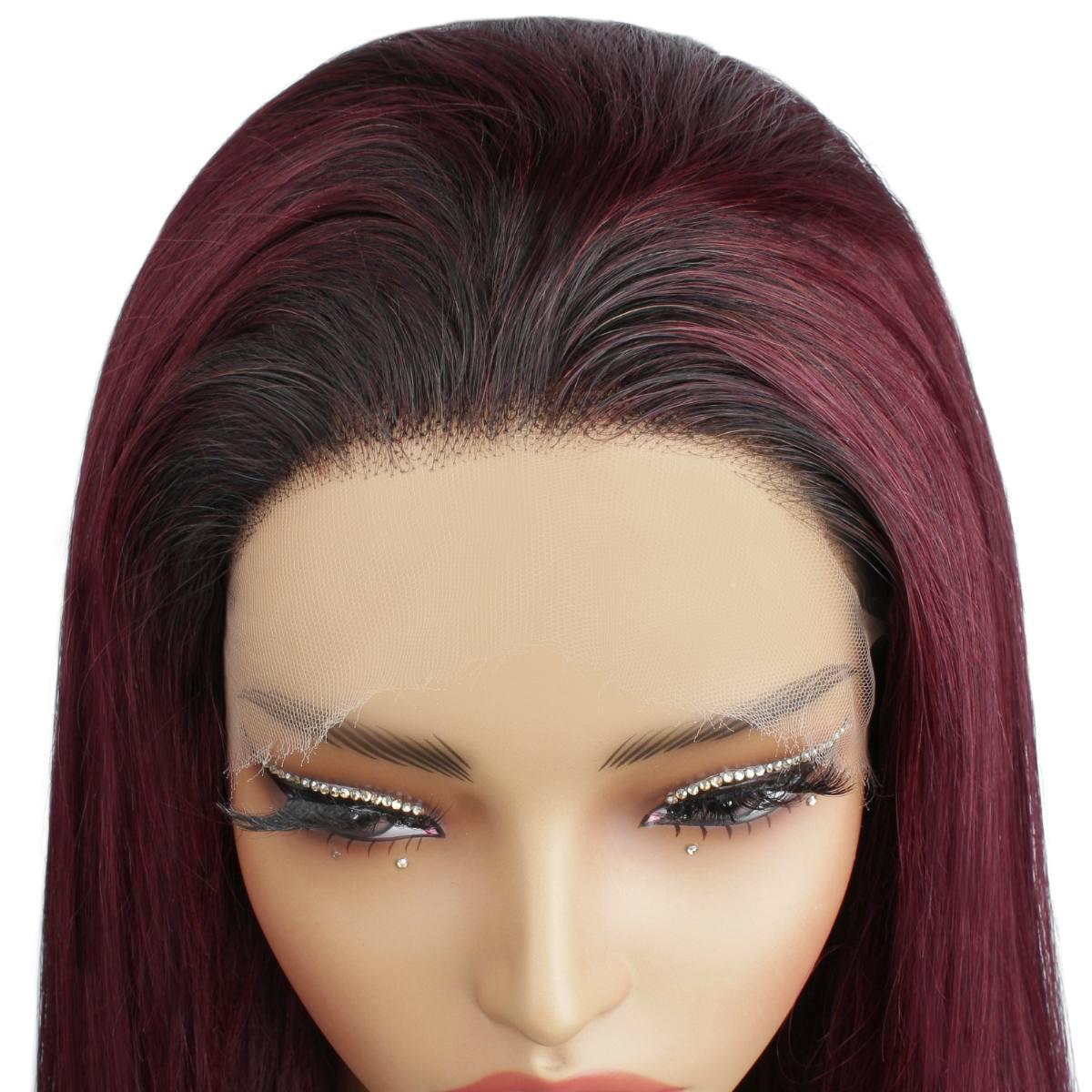 Ombre Burgundy Straight 13x6 HD Lace Front Wig - Natural Looking Human Hair Wig for Women, Heat Resistant & Tangle Free - Perfect for Daily Wear, Cosplay, and Special Occasions