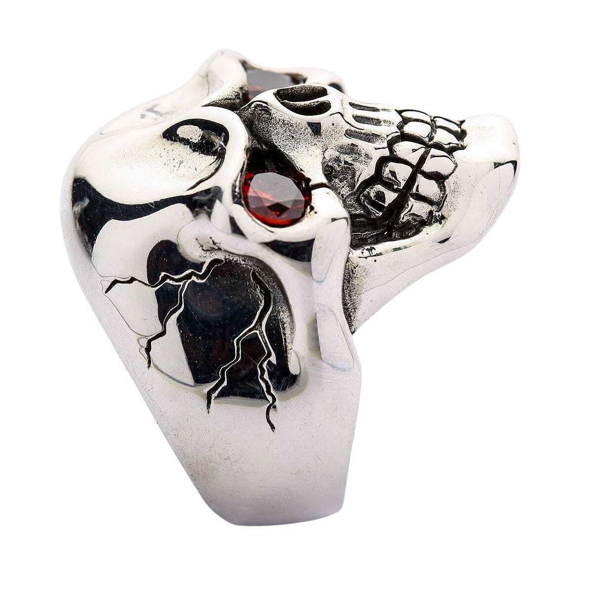 Sterling Silver Red Eye Skull Ring for Men - Gothic Punk Biker Jewelry - Perfect for Motorcycle Riders, Rock Music Fans, and Halloween Costume Accessories
