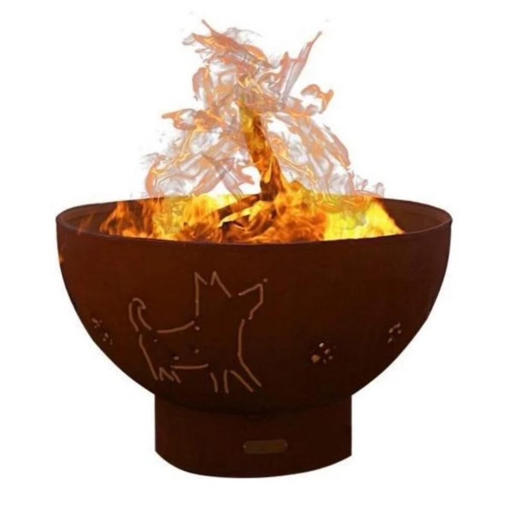 Handcrafted 36 Inch Carbon Steel Fire Pit with Funky Dog Design - Outdoor Patio, Backyard, Camping Fire Pit for Gatherings & Relaxation