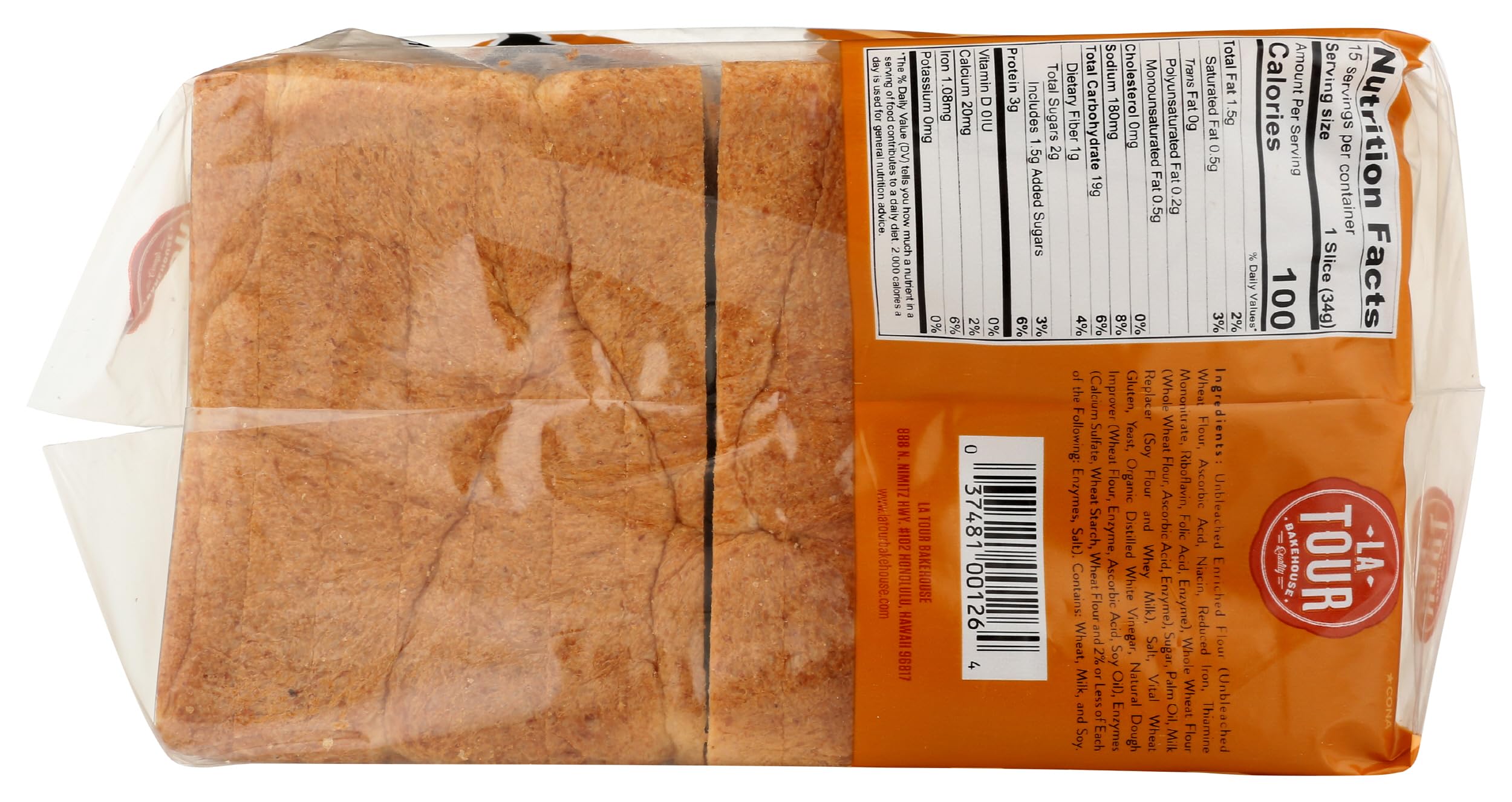 LA TOUR BAKEHOUSE Japanese Style Wheat Bread - 18oz Soft & Fluffy Artisan Loaf for Sandwiches, Toast & Breakfast | Premium Bakery Quality