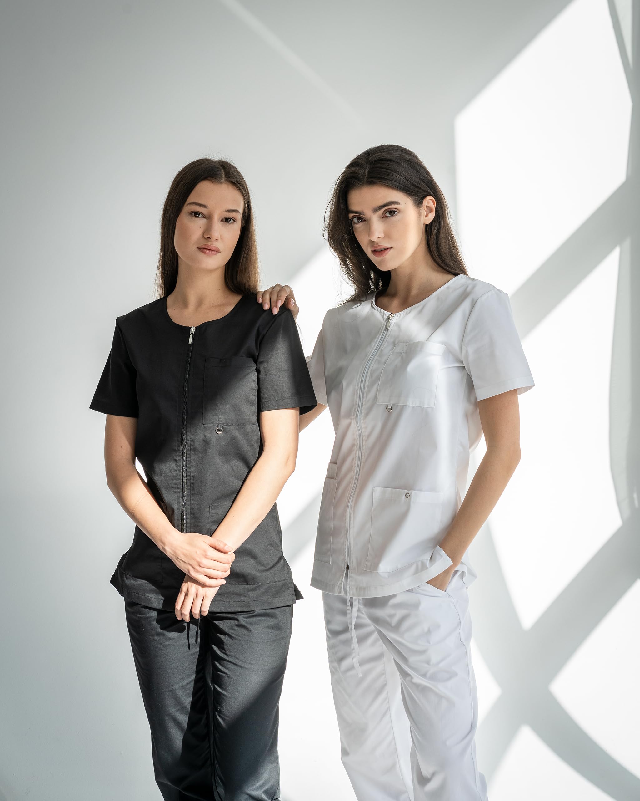 B-well Stella Women's Work Uniform Jacket with Zipper - Short Sleeve Nursing & Housekeeping Uniform for Women - Perfect for Nurses, Caregivers & Home Service Professionals