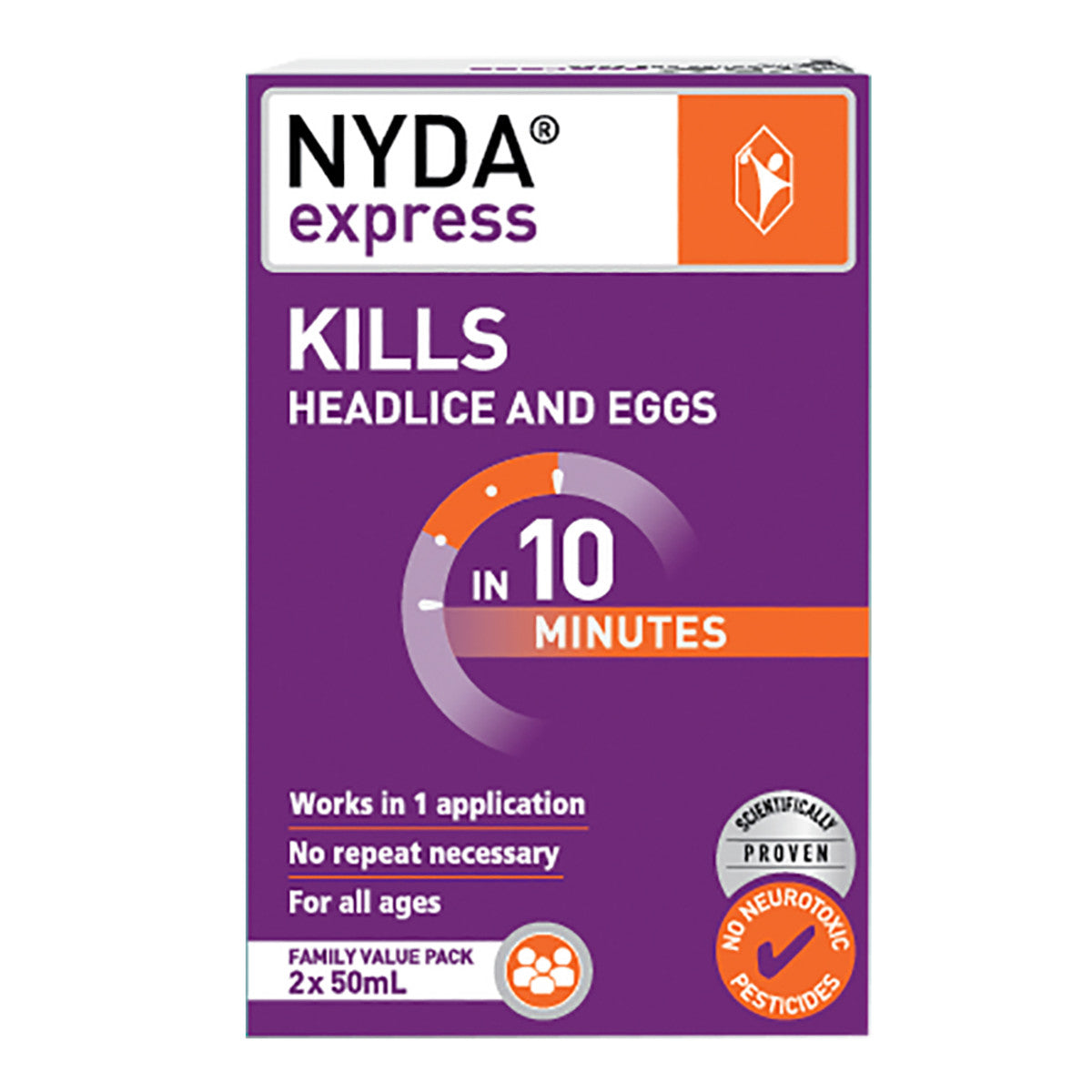 Brauer Nyda Express Family Value 50ml x 2 Pack - Fast-Acting Head Lice Treatment for Kids & Adults - Perfect for Home, School & Travel Use