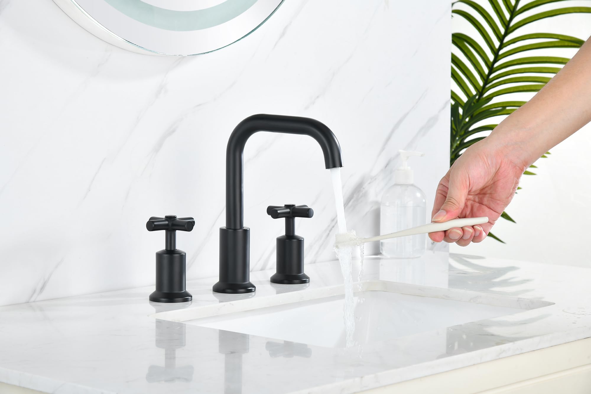 8 Inch Matte Black Two-Handle Widespread Bathroom Sink Faucet with Push-Up Pop-Up Drain - DF-1309CCH-MT | Perfect for Modern Bathroom Vanities & Powder Rooms