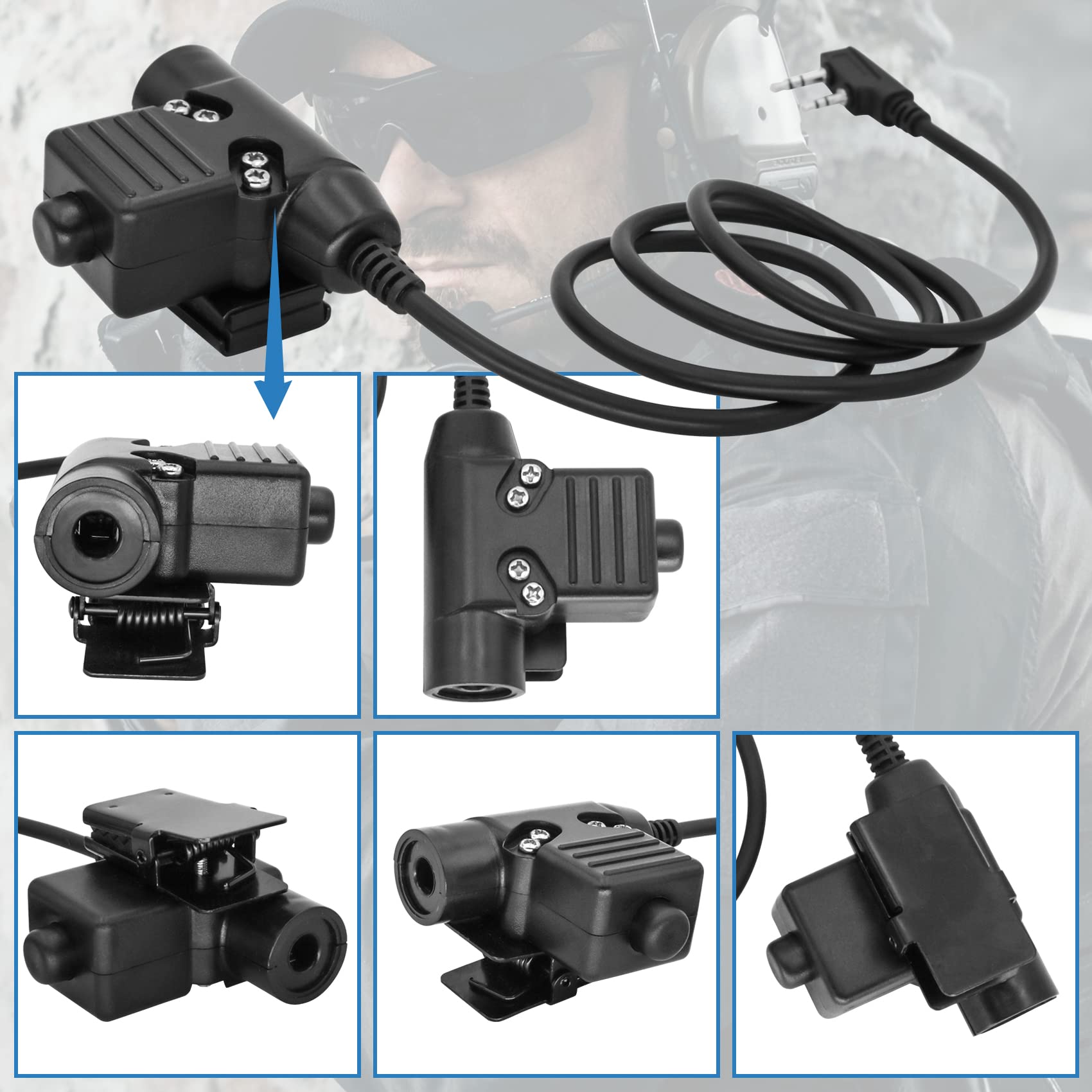 U94 PTT Adapter K-Plug 2 Pin Civilian Version for Airsoft Tactical Headset - Compatible with UV5R Radio & Military Communication - Perfect for Airsoft Games, Tactical Training & Outdoor Adventures