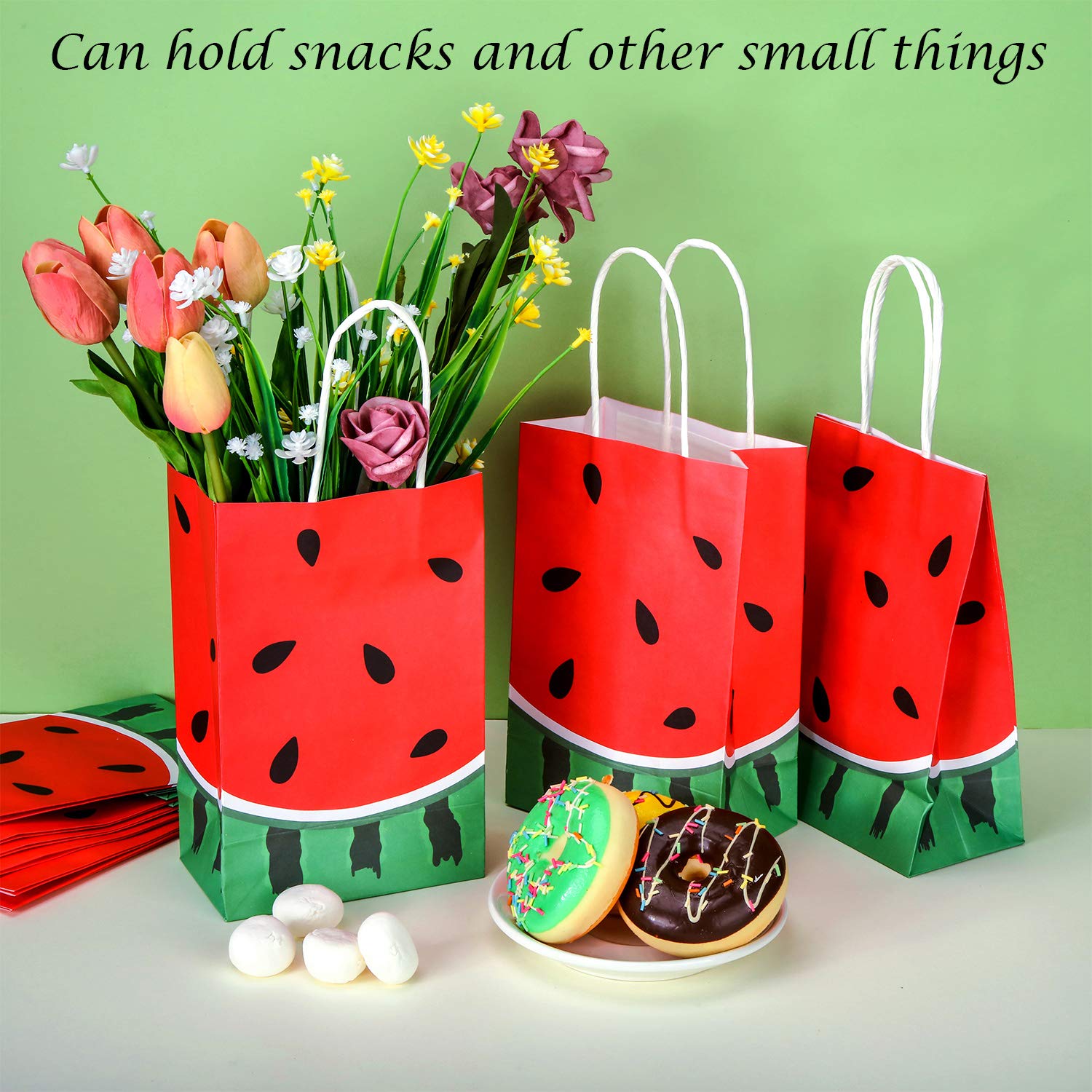 24-Piece Watermelon Party Favor Bags - Red Paper Goodie Bags for Candy & Treats | Summer Birthday Party Supplies, Pool Party Decorations & Kids Celebration Favors | Perfect for Summer BBQs, Baby Showers & Picnic Events