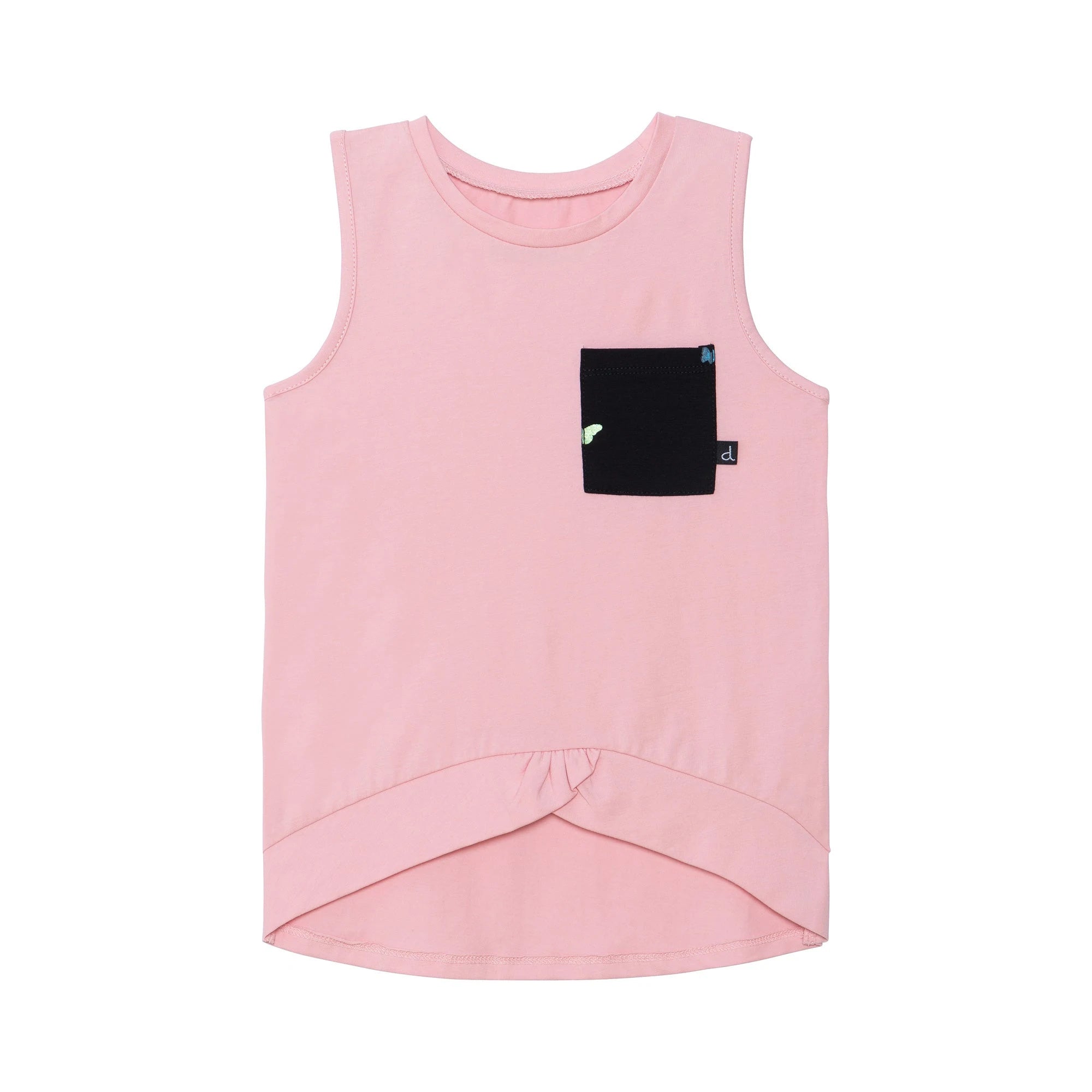 Deux par Deux Coral Blush Tank Top with Printed Pocket - Women's Casual Summer Blouse for Beach & Vacation Outfits