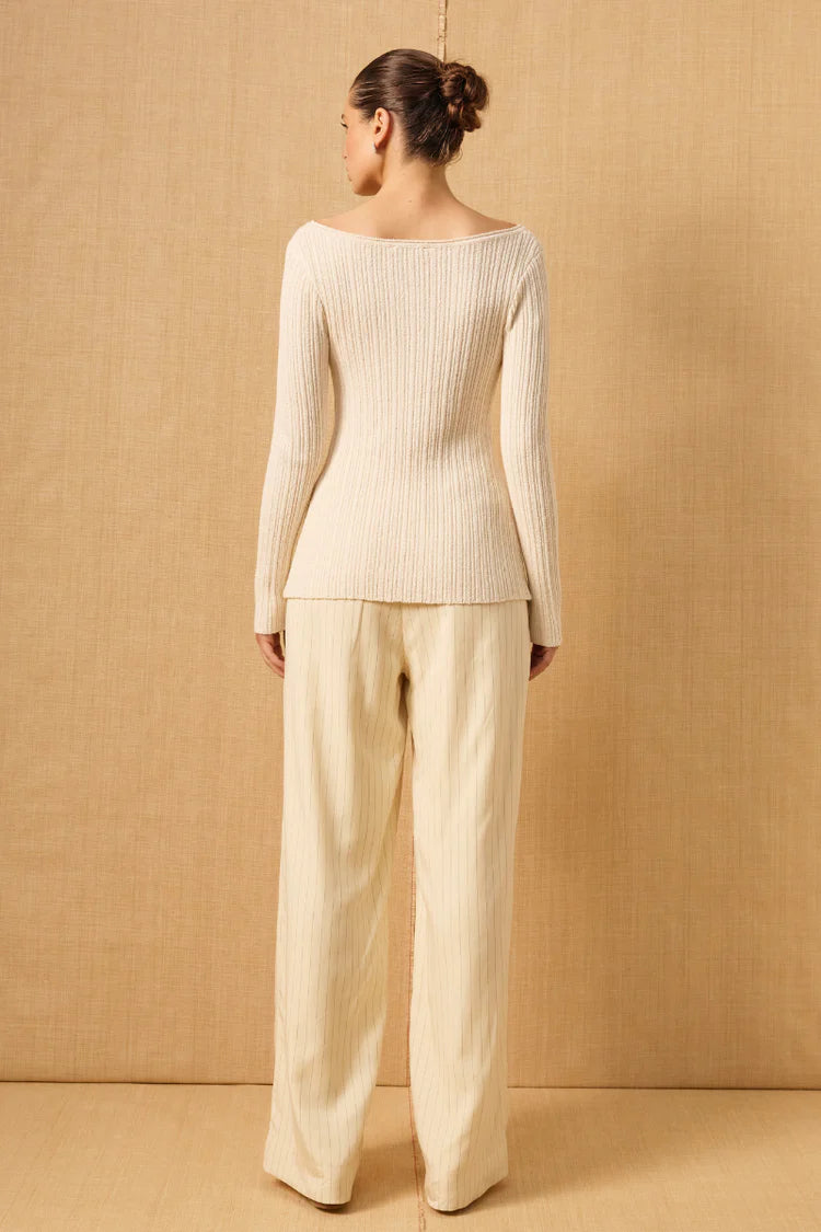 Elemental Cream Button Front Long Sleeve Knit Top for Women - Casual Fall & Winter Layering Essential