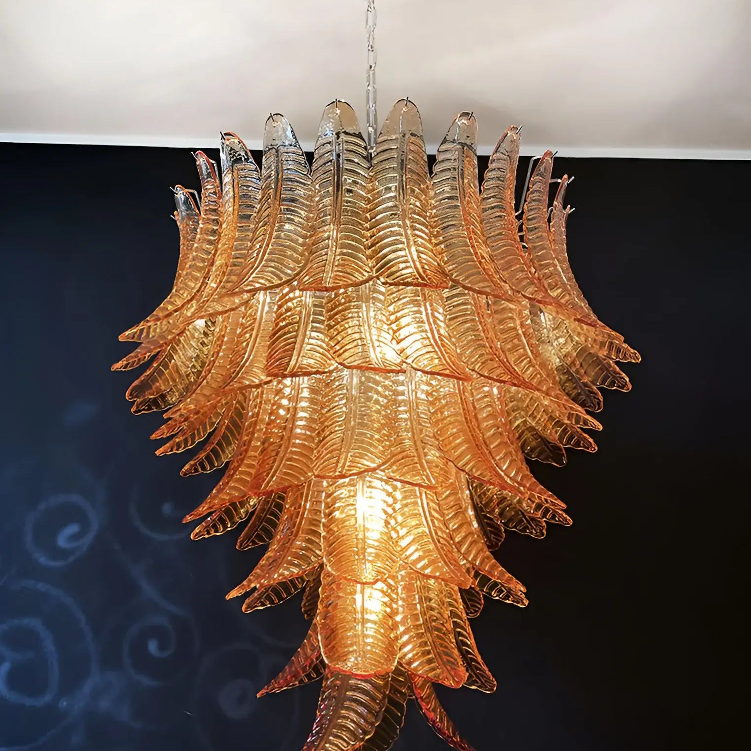 Amber Leaf Cascade Chandelier - Elegant Crystal Ceiling Light Fixture for Dining Room, Living Room & Bedroom | Modern Home Decor Lighting for Wedding, Hotel & Restaurant