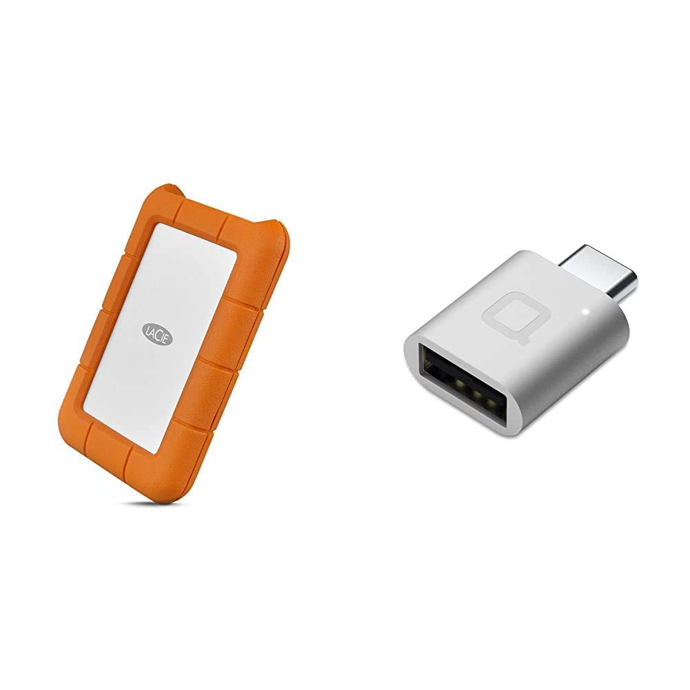 LaCie Rugged USB-C 1TB External Hard Drive - Shockproof Portable HDD with USB 3.0 & Nonda USB-C to USB 3.0 Adapter (Silver) - Perfect for Travel, Photography, and MacBook Pro/Air Data Backup