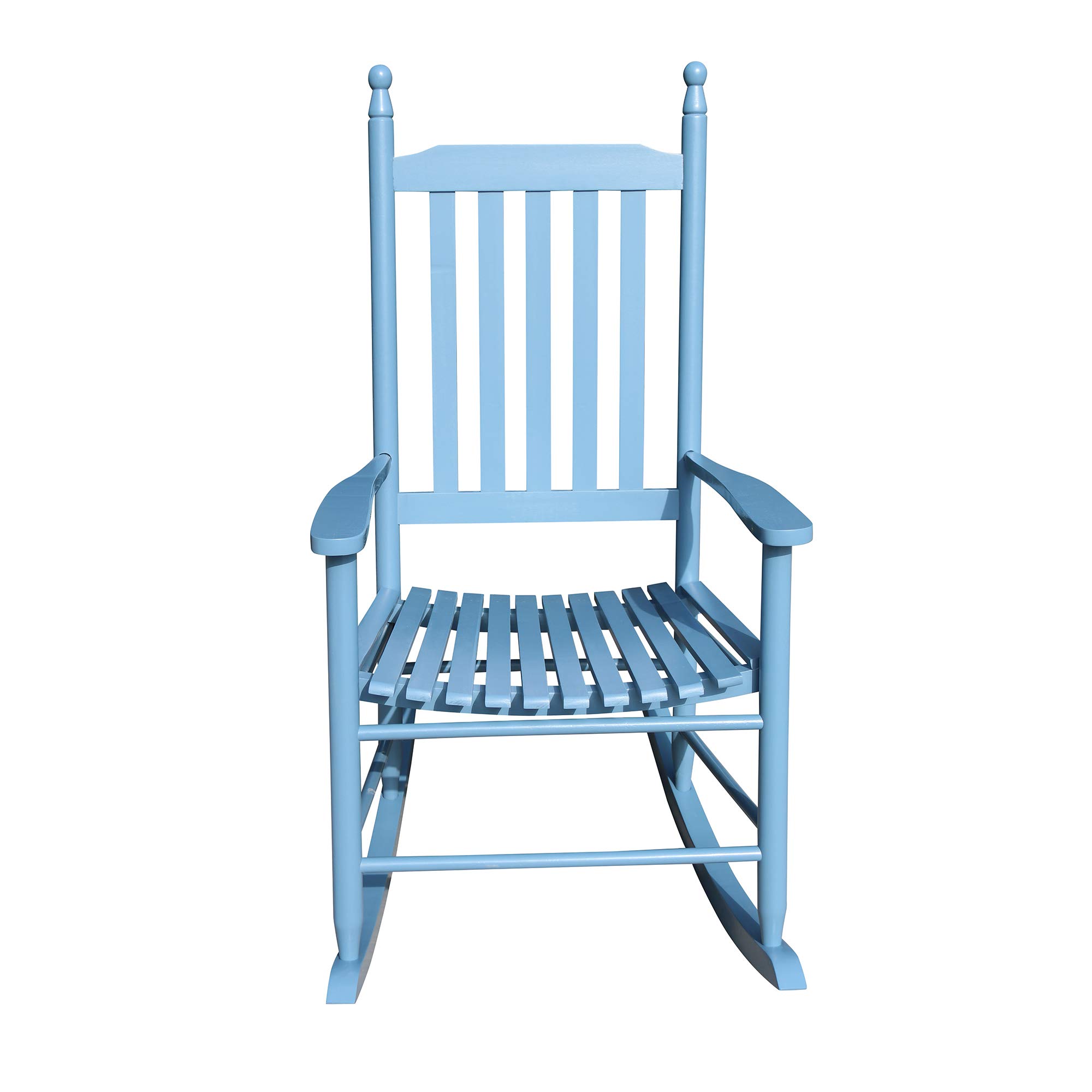 Knocbel Solid Wood Rocking Chair - Comfortable Porch Rocker with Slatted Backrest & Seat - Indoor/Outdoor High-Back Lounge Chair for Patio, Balcony, Lawn & Pool Deck - 280lbs Weight Capacity - Blue - Perfect for Relaxing, Reading & Enjoying Outdoor Spaces