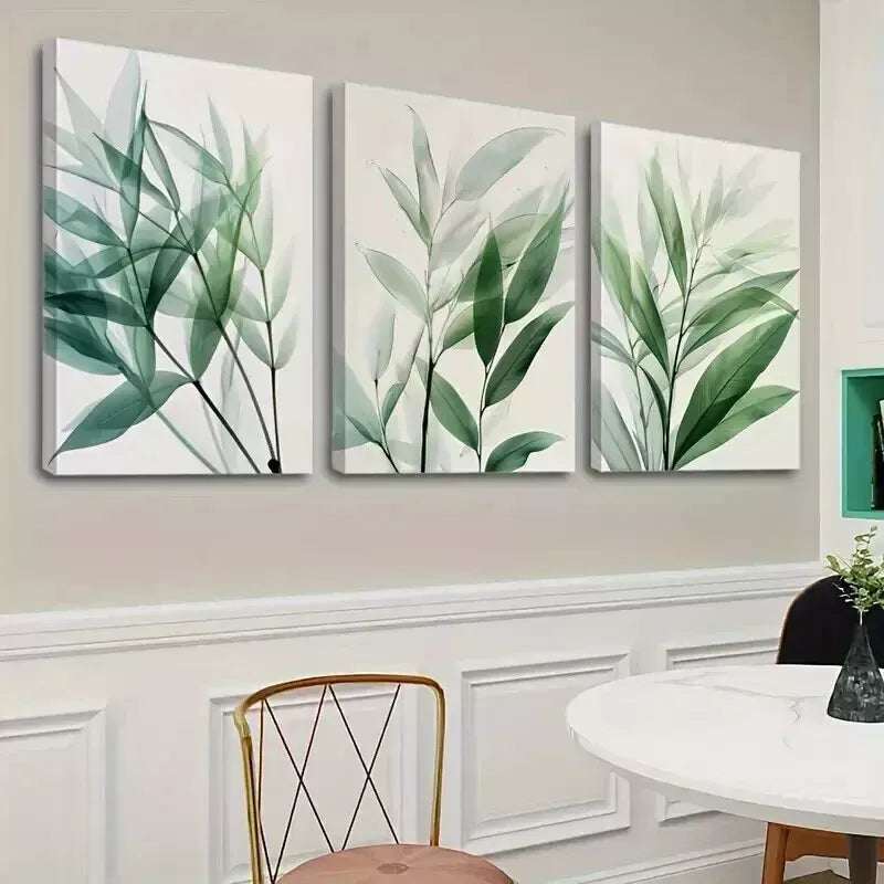 3-Piece Green Tropical Leaves Wall Art Set - Framed Canvas Prints 50x70cm - High Quality Botanical Decor - Ready to Hang Wall Decor for Living Room, Bedroom & Office - 100% Australian Made